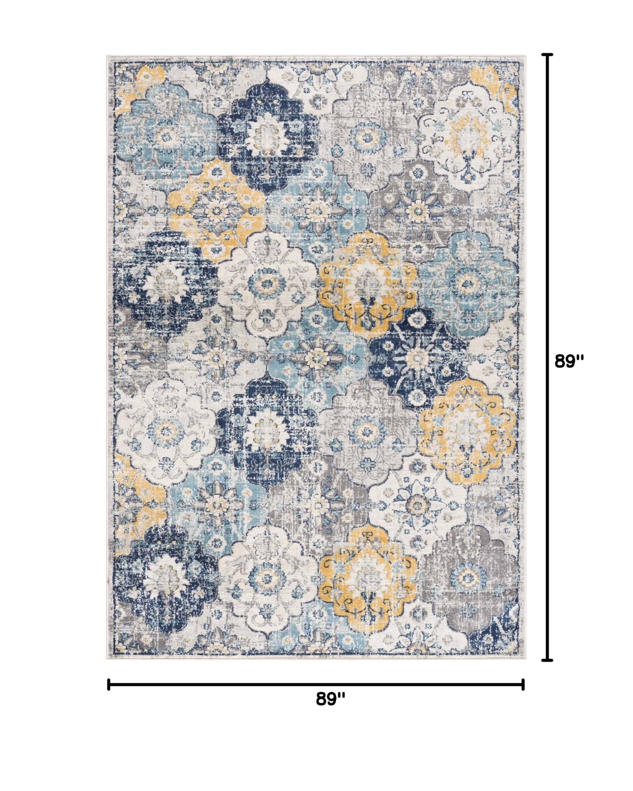 Savannah Contemporary Mid-Century Modern Blue Grey Indoor Area Rug - 8' x 8' (7'5