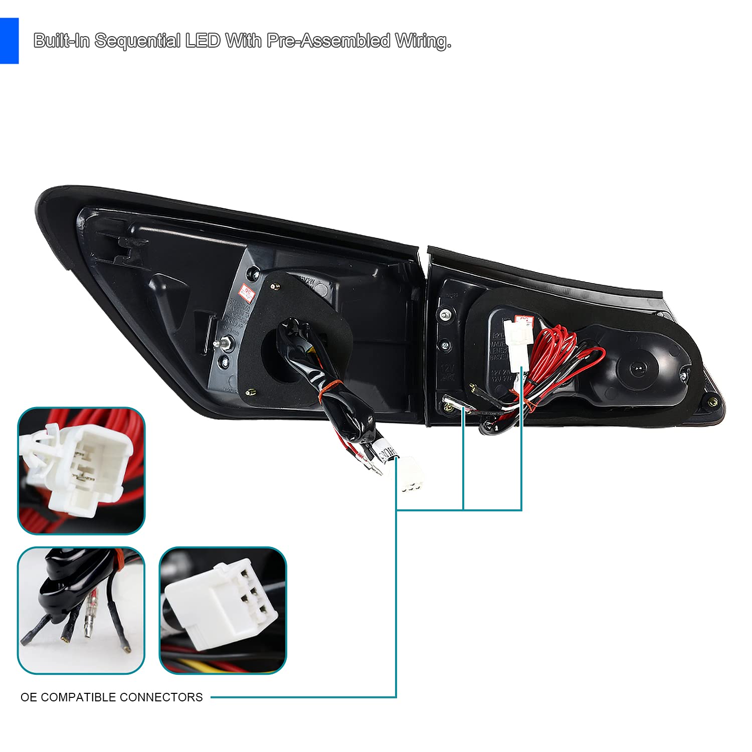 Spec-D Tuning Black LED Tail Lights with Red LED Bar for 2006-2008 Lexus IS250 IS350 - Left & Right Pair Assembly - Upgrade Your Car's Rear Style & Visibility at Night