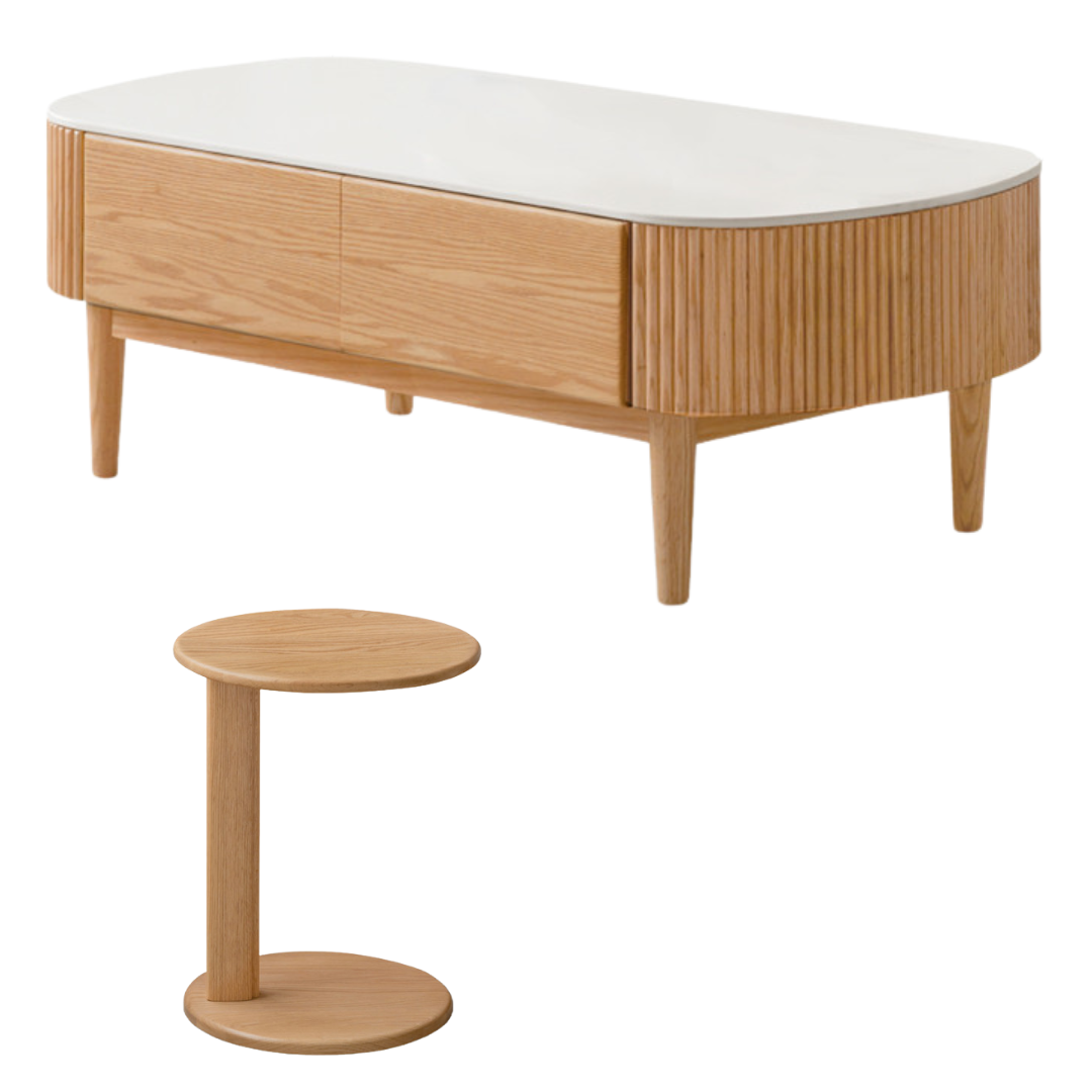 Solid Oak Wood Coffee Table with Slate Top - Modern Log Style for Living Room, Lounge & Office - Durable & Stylish Home Decor