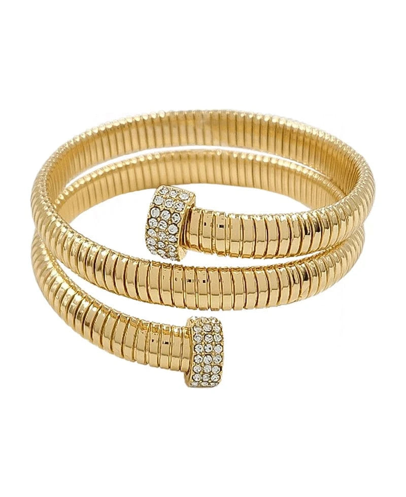 Gold Spiral Stretch Bracelet for Women - Adjustable Elegant Jewelry for Everyday Wear, Parties & Gifts | 14K Gold Plated Bangle