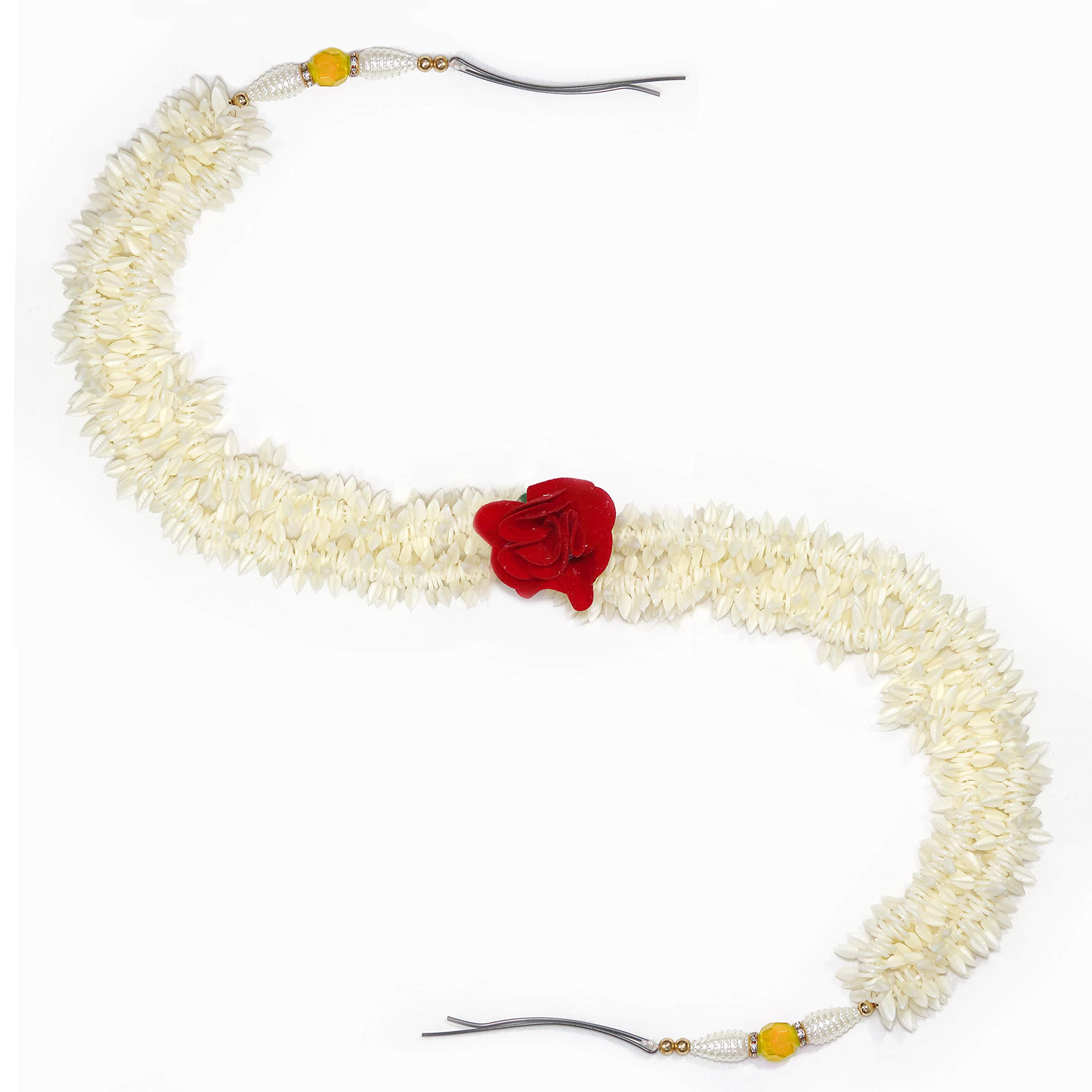 Paradise® Double Hair Gajra Artificial Flower Hairpiece - Wedding Bridal Hair Accessory with Yellow Pearls (380 Degree Full Circle Design) - Perfect for Indian Weddings, Bridal Hairstyles, and Cultural Celebrations