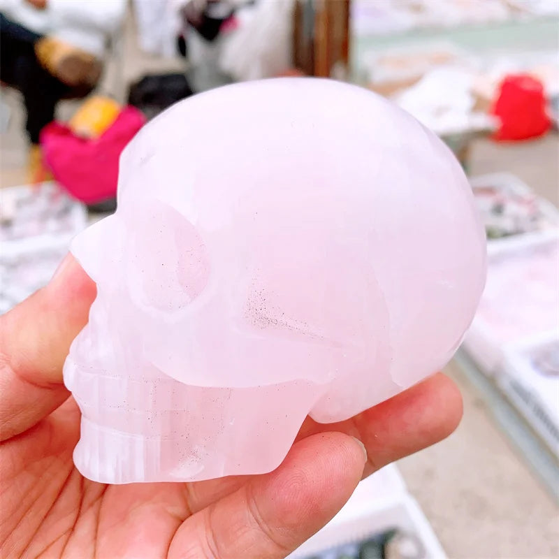 Natural Pink Calcite Skull Carving - Handcrafted Crystal Healing Stone for Feng Shui, Meditation & Home Decor (1PC) - Perfect for Spiritual Healing, Energy Balancing & Office Desk Display