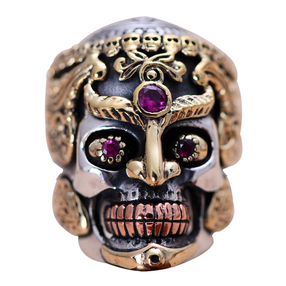 925 Sterling Silver Two-Tone Skull Ring for Men - Vintage Gothic Jewelry - Perfect for Punk Rock Fashion, Biker Style & Edgy Outfits