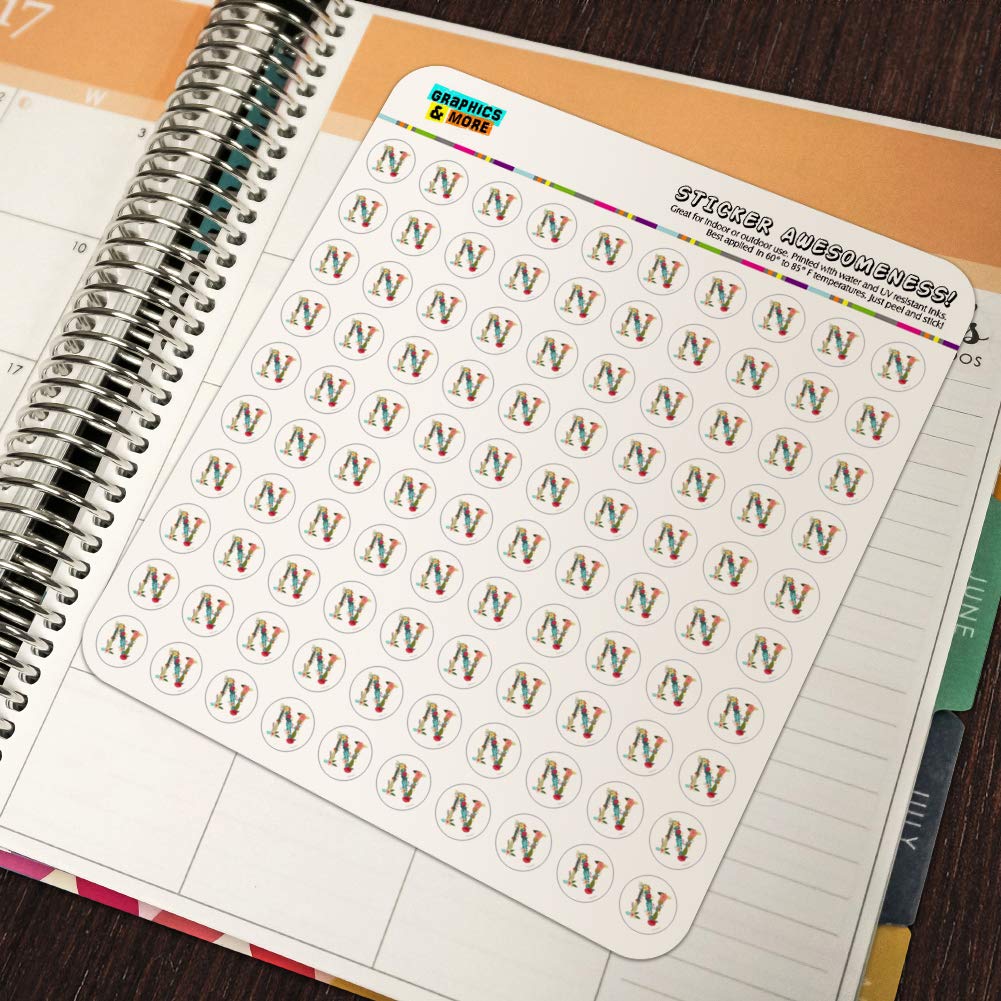 Floral Monogram Letter N Stickers for Planner, Calendar, Scrapbooking & Crafting - Perfect for DIY Journals, Bullet Journals, and Stationery Decoration