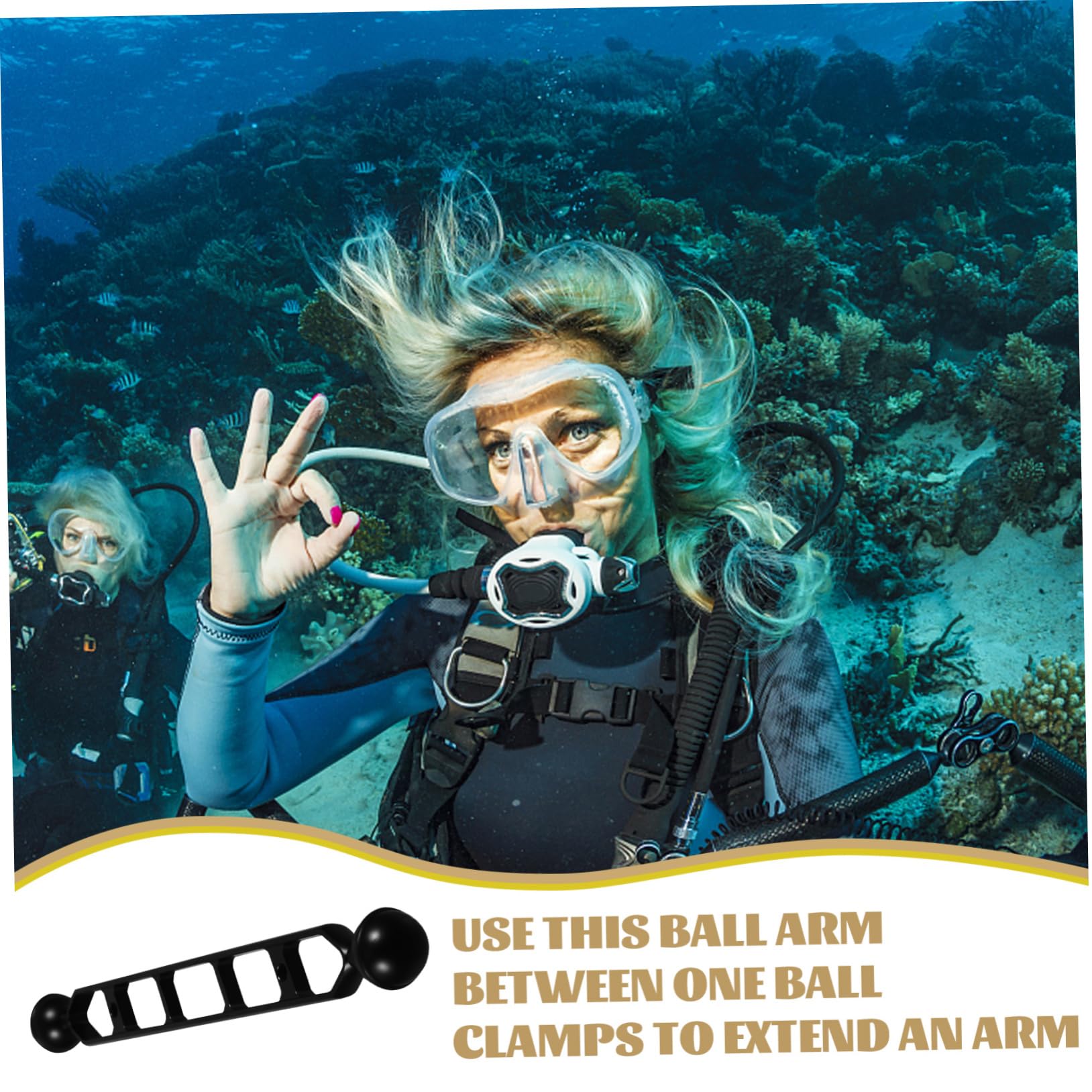 Jojofuny 2-Pack Aluminum Alloy Dual Ball Head Diving Arm for Underwater Torch - Adjustable Fill Light Mount for Scuba Diving, Underwater Photography, and Marine Exploration