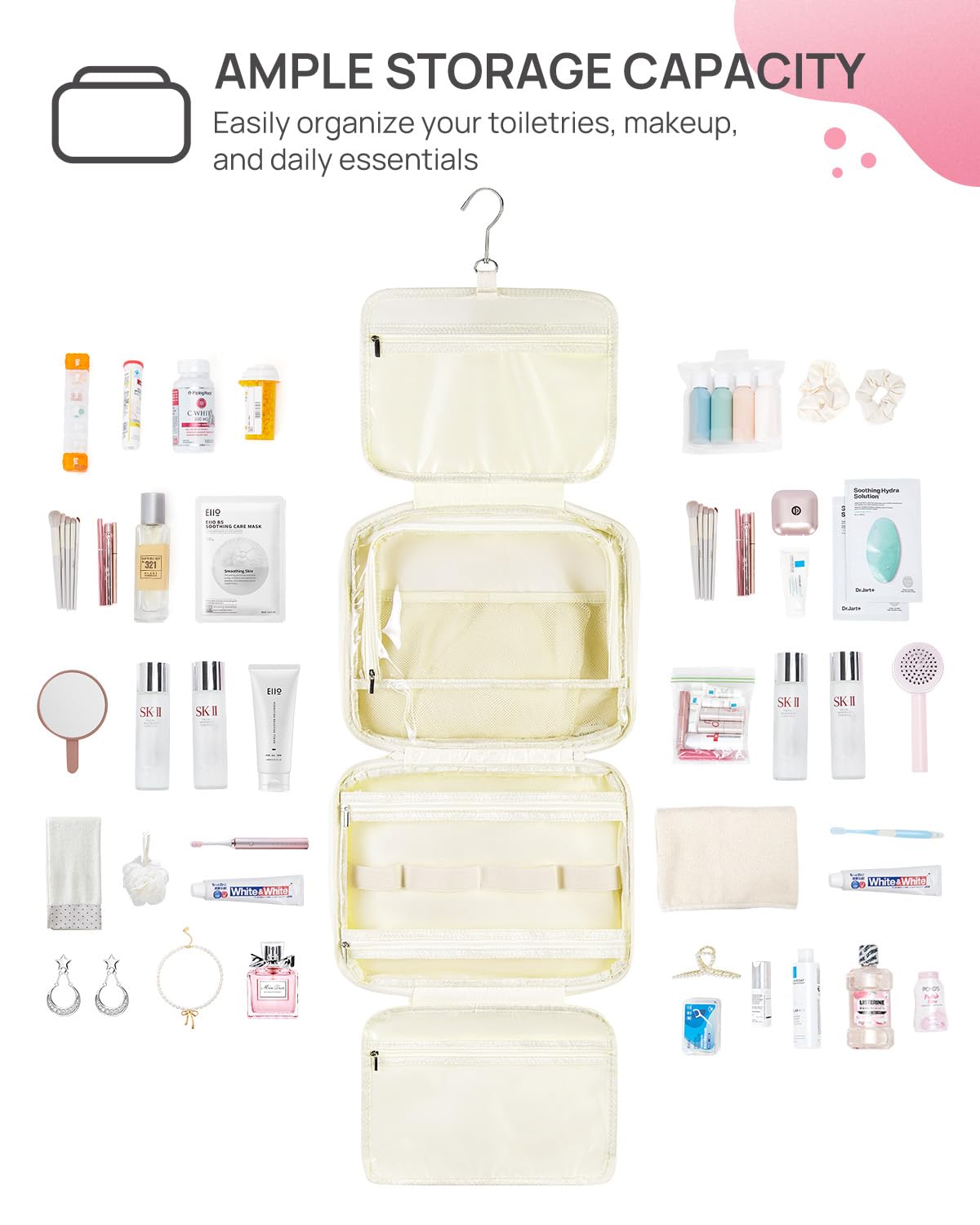 Telena Travel Toiletry Bag with Jewelry Organizer - Waterproof Hanging Cosmetic Bag for Women | Lightweight Makeup Organizer for Travel Essentials | Perfect for Vacation, Business Trips & Gym Use