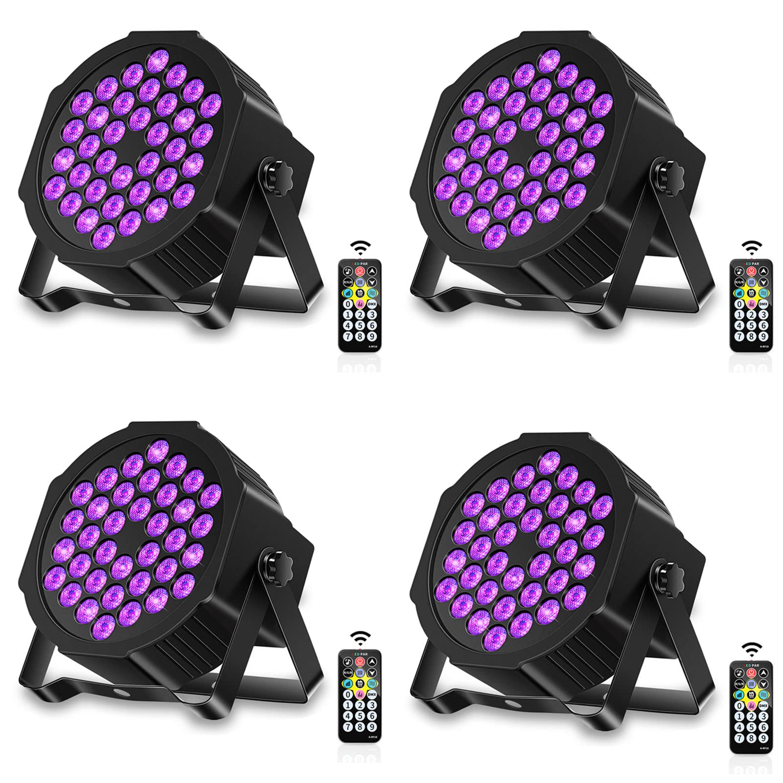 72W UV LED Blacklight Stage Lights by DMX & Remote Control - 4 Pack for Disco, Wedding, Birthday Party Lighting | Indoor & Outdoor Dance Floor, Glow Party, Neon Decor, Halloween Events