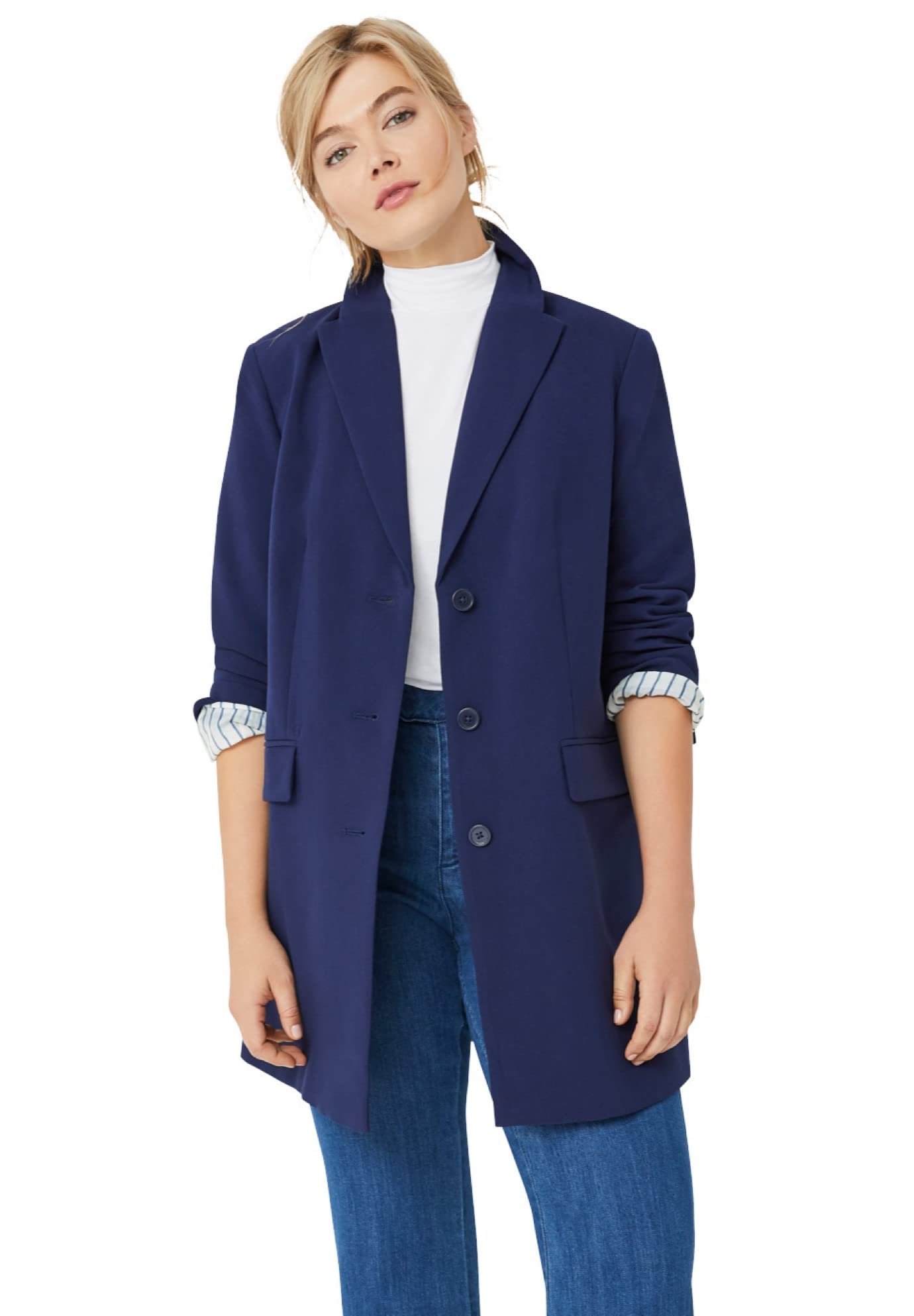 Ellos Women's Plus Size Long Boyfriend Blazer - Relaxed Fit Jacket for Work, Office & Casual Wear | Professional Outfits, Business Meetings & Everyday Style