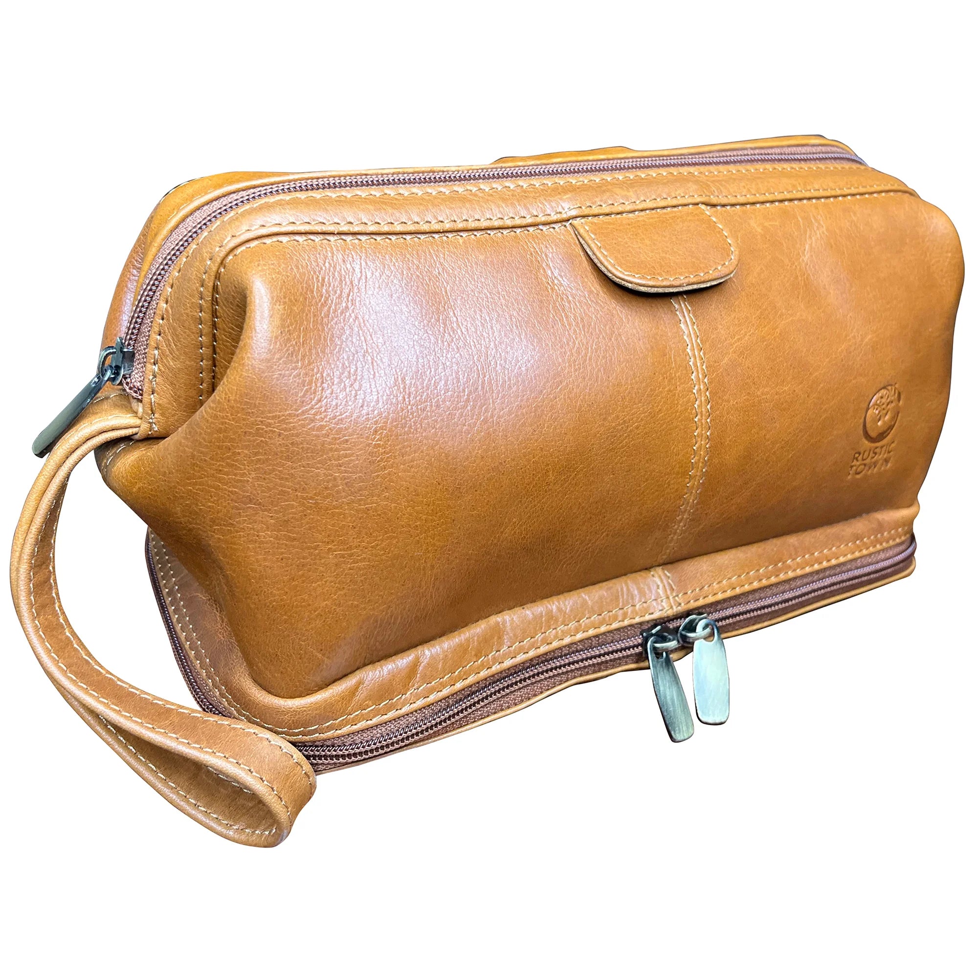 Premium Megan Leather Travel Toiletry Bag for Women & Men - Waterproof Cosmetic Organizer (Cognac Brown) - Perfect for Vacation, Business Trips & Gym Essentials Storage