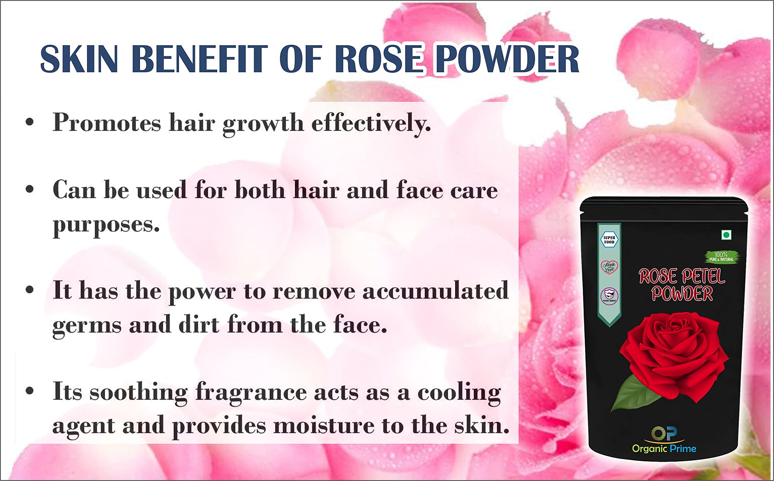 Organic Prime Dry Rose Petal Powder for Skin Care - 500g | Natural Face Mask for Brightening, Tan Removal & Glowing Complexion | DIY Beauty Treatment for Spa Day & Home Skincare Routine