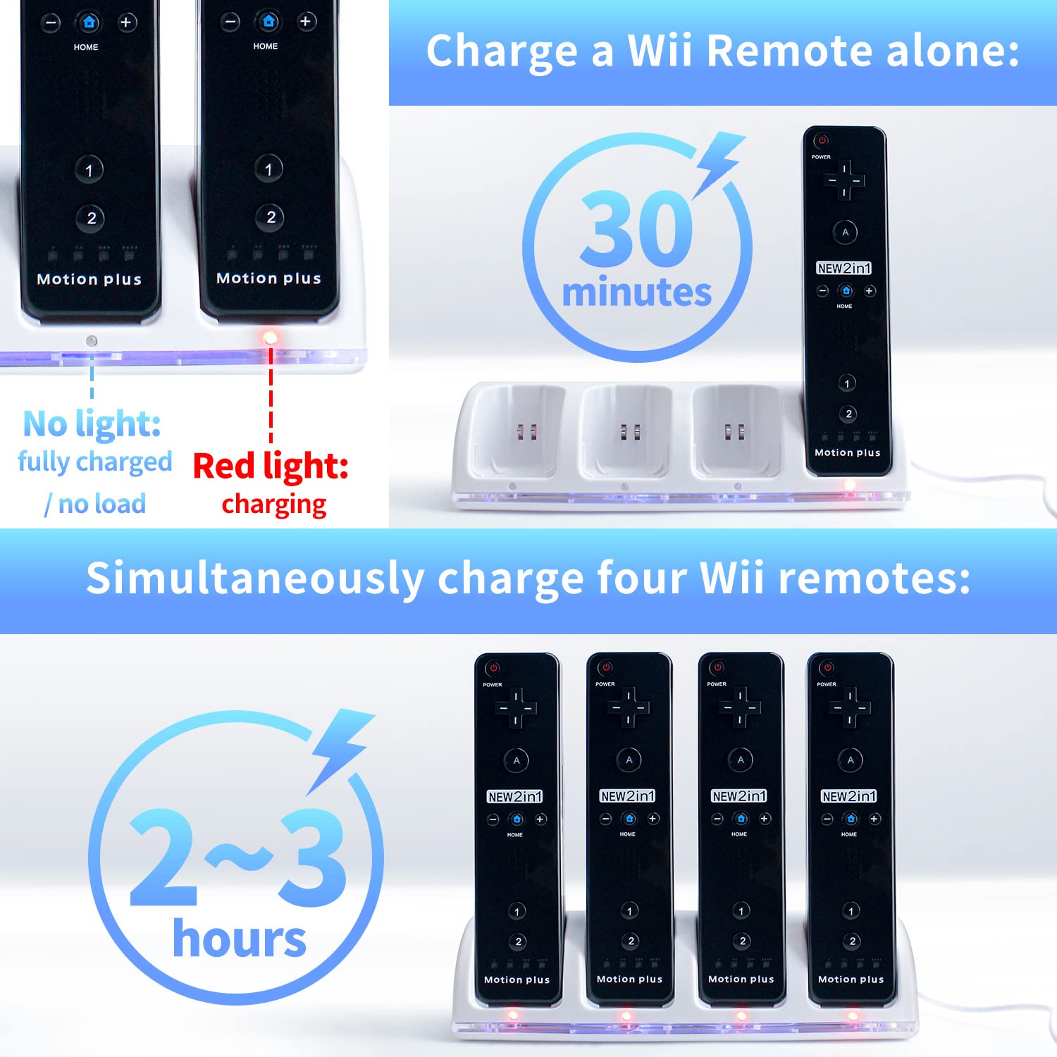 OSTENT Nintendo Wii Remote Controller Charger Dock Station with 4 Rechargeable Battery Packs - White | Fast Charging Dock for Wii Controllers | Perfect for Gaming Parties & Family Game Nights