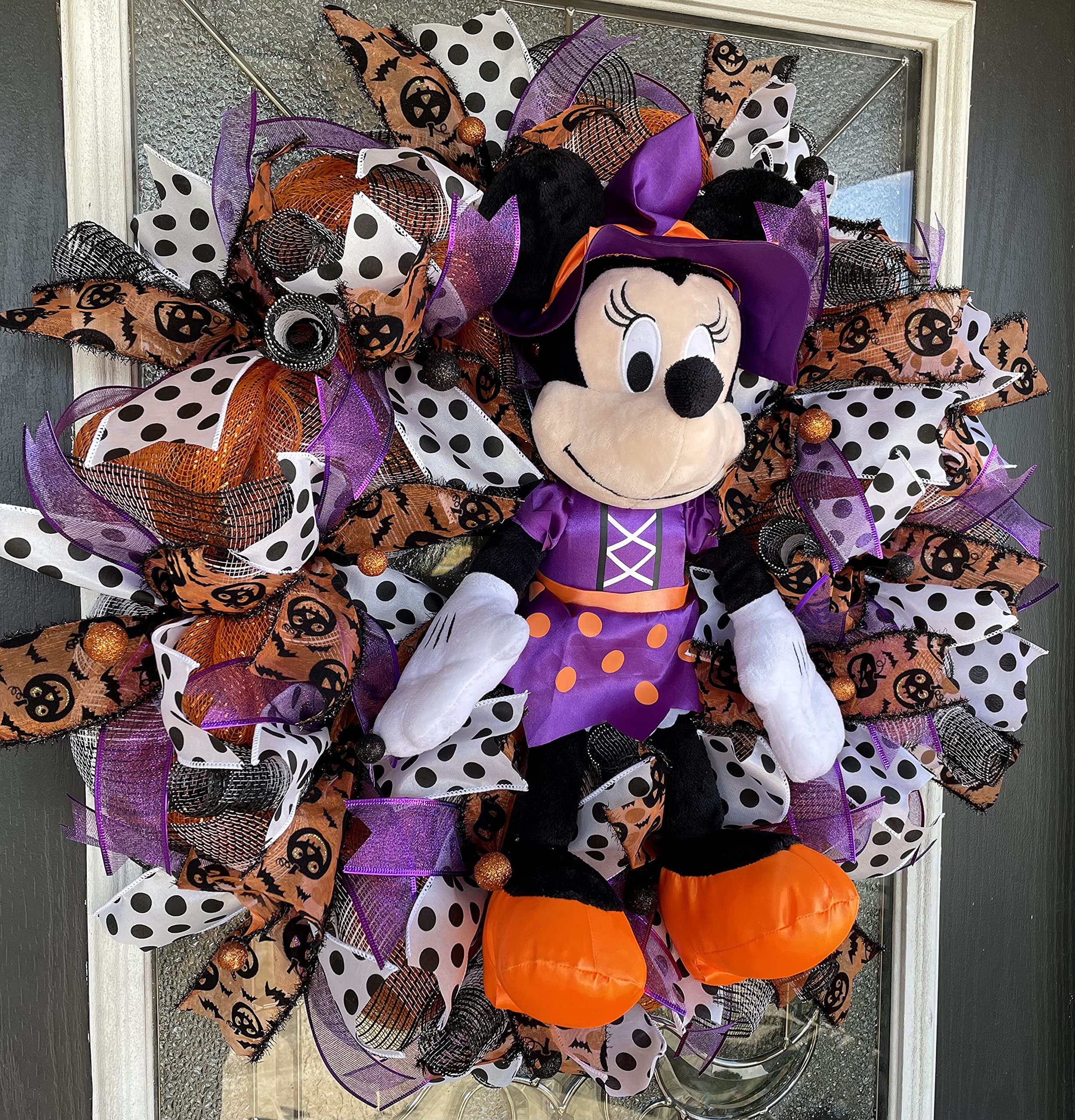 Minnie Mouse Halloween Wreath - Plush Disney Witch Decor for Front Door, Birthday & Anniversary Gift - Perfect for Halloween Party, Home & Door Decoration