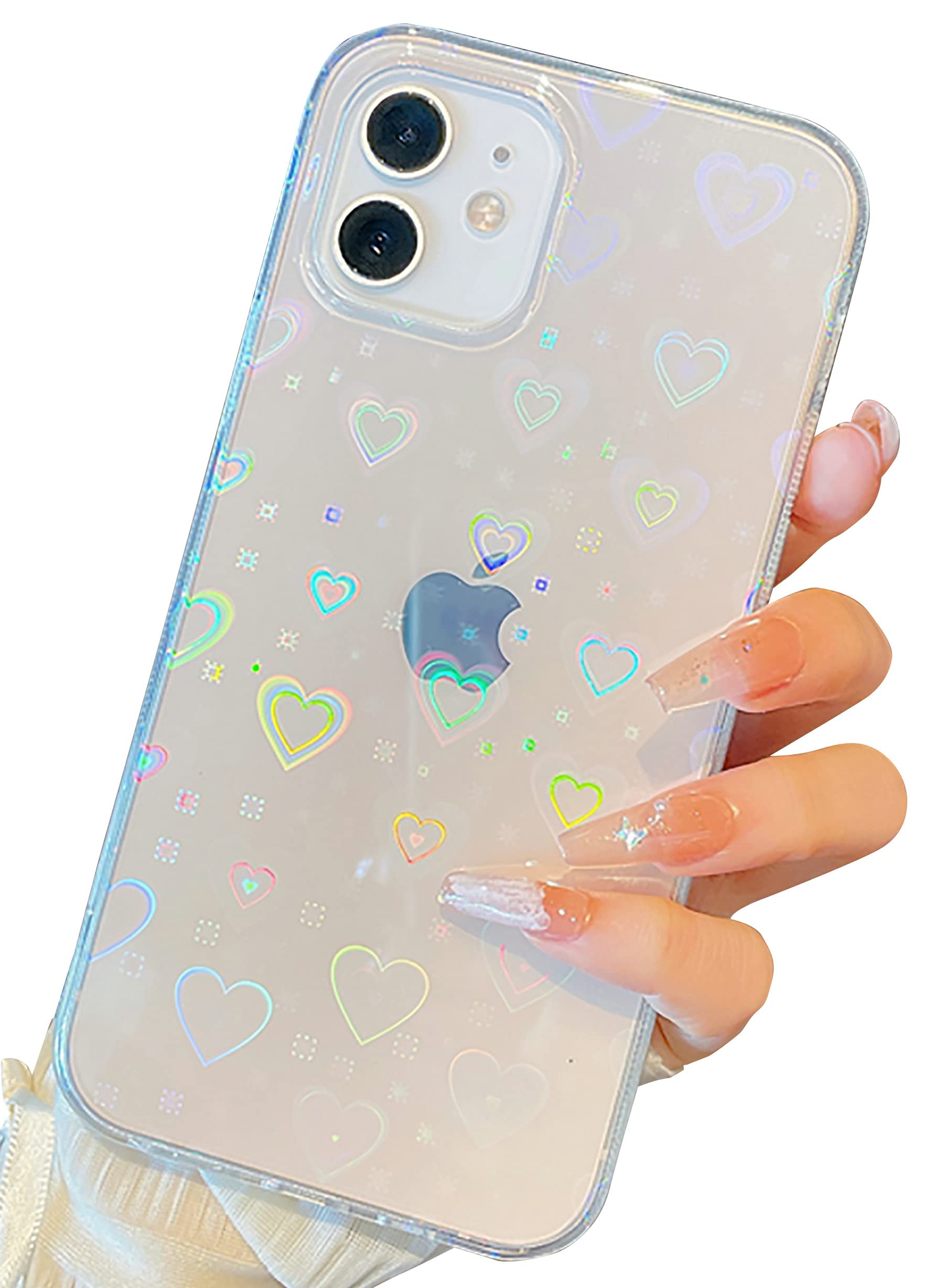 Shinymore Cute Clear Glitter Soft Silicone Case for iPhone 12 Pro Max - Heart Pattern, Shockproof Protective Cover for Women & Girls | Perfect for Everyday Use, Gift Giving & Fashion Accessories