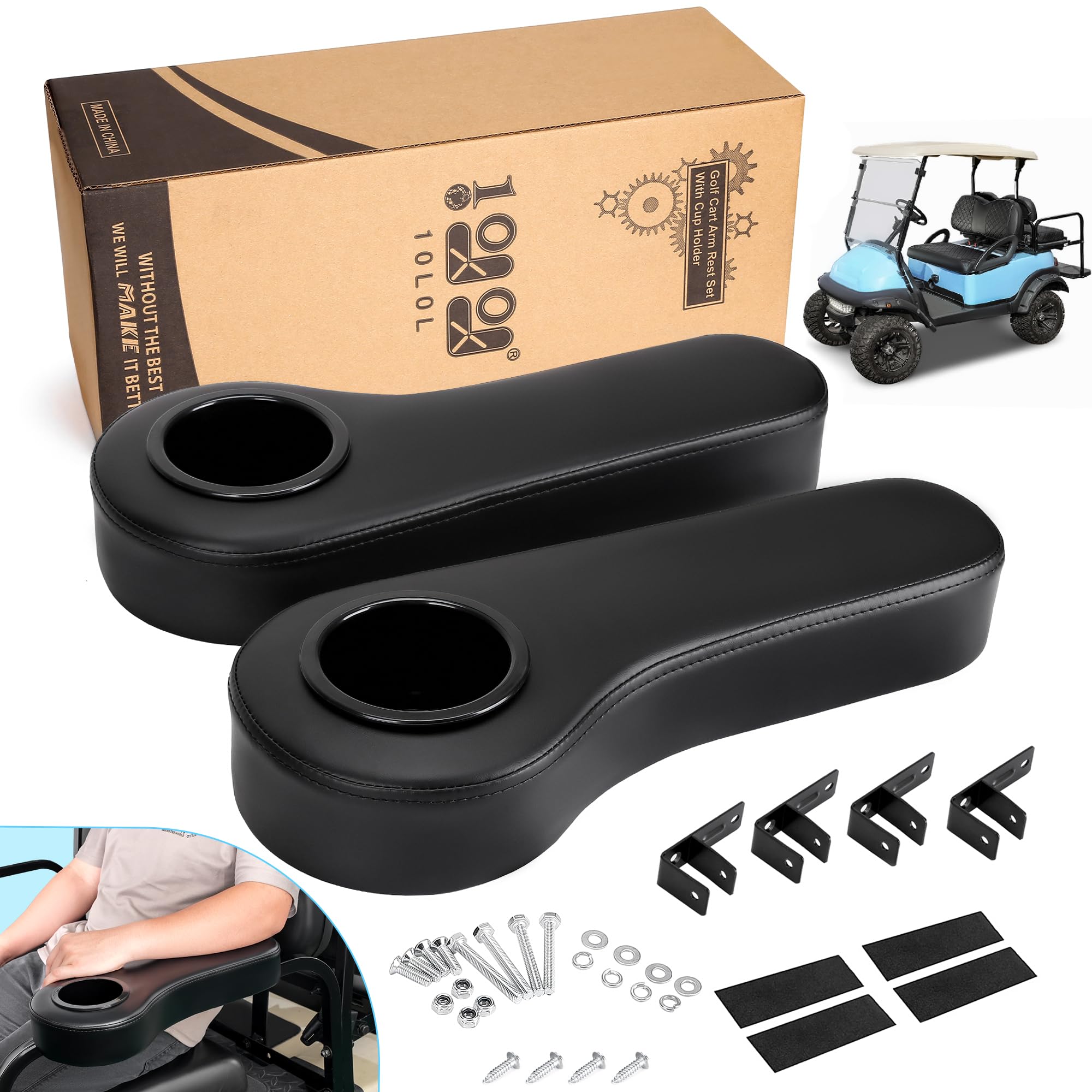 10L0L Golf Cart Rear Seat Kit with Arm Rest & Cup Holder - Fits Yamaha EZGO Club Car - UV-Proof Coating & No Drilling Installation - Durable Upgrade for Golf Carts & Utility Vehicles - Perfect for Golf Courses, Camping & Neighborhood Cruising