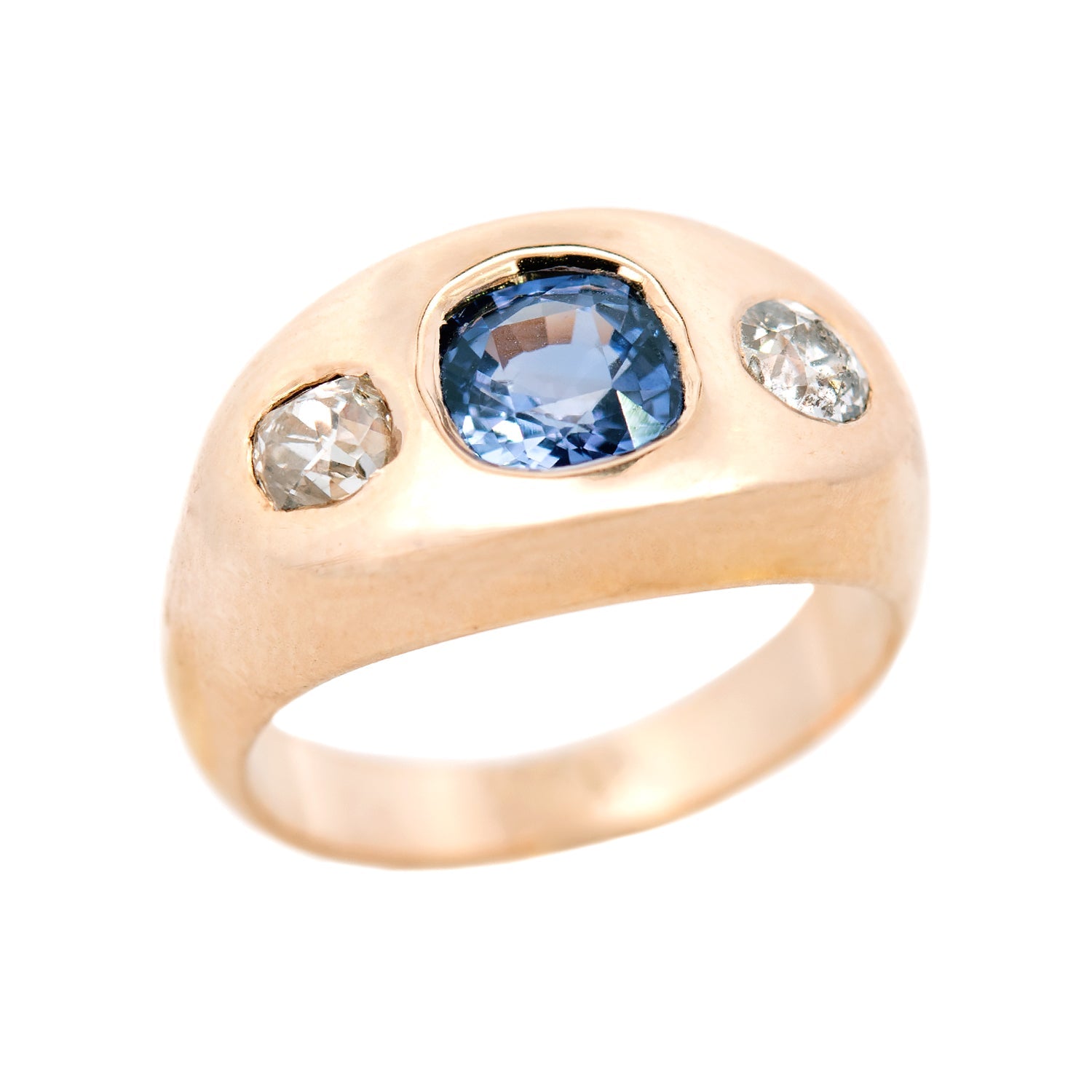 Victorian Style 14k Gold Sapphire and Diamond Flush Mount Ring - 1.30 Carat Total Weight - Elegant Wedding Band, Anniversary Gift, or Special Occasion Jewelry