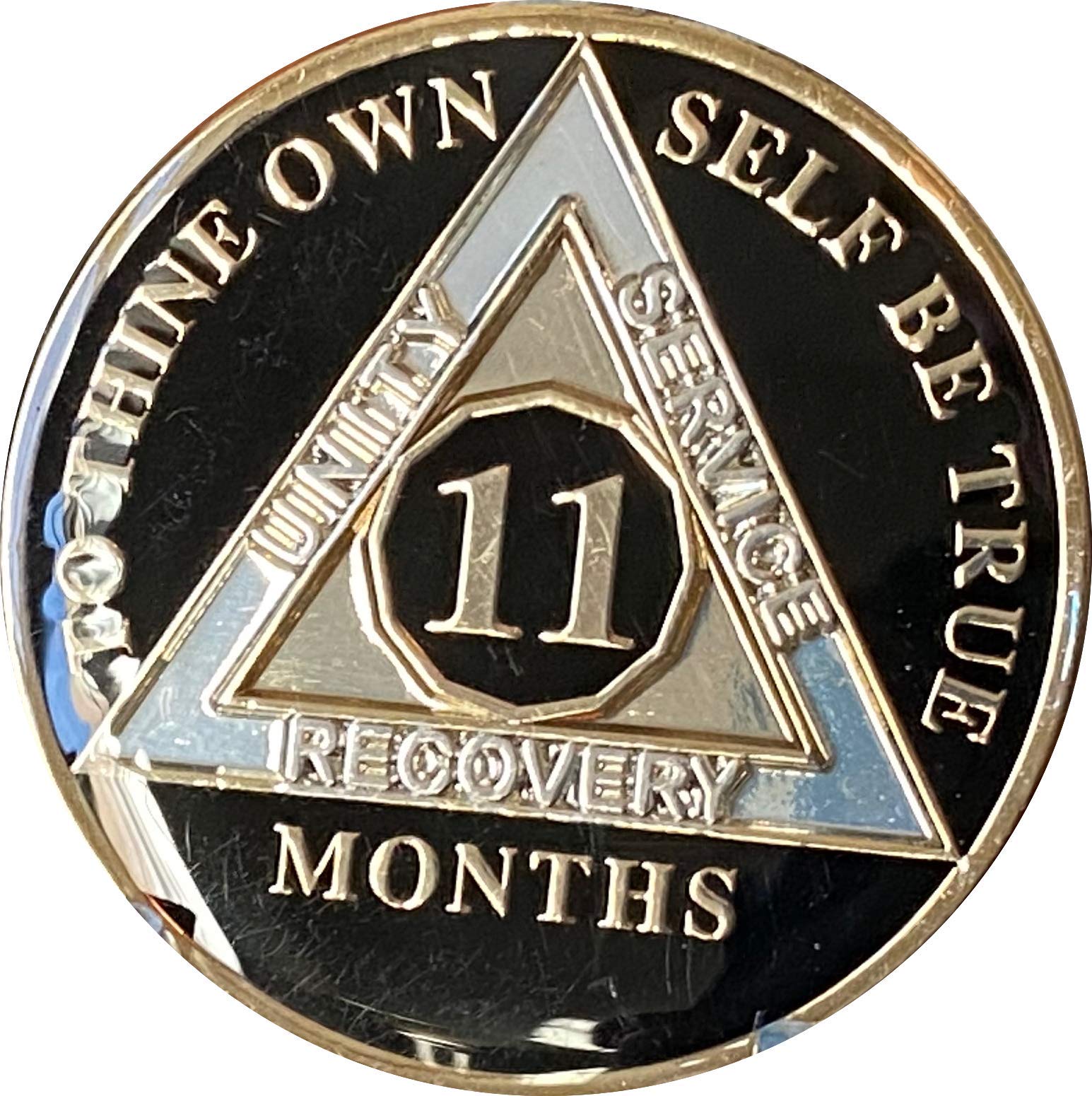 11 Month AA Medallion Glossy Classic Black Sobriety Chip - Recovery Token for AA Meetings, Sobriety Milestones & Addiction Support Groups
