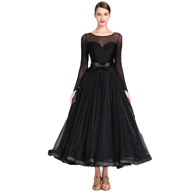 Elegant Black Ballroom Dance Dress for Women - Waltz, Tango & Swing Dancing Outfit with Simple Stitching (Size XL) | Perfect for Competitions, Performances & Social Dancing Events