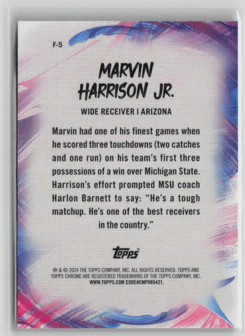 2024 Topps Chrome Marvin Harrison Jr. Rookie Card #F5 - Collectible Football Trading Card for NFL Fans & Sports Memorabilia Enthusiasts - Perfect for Display, Trading, and Investment