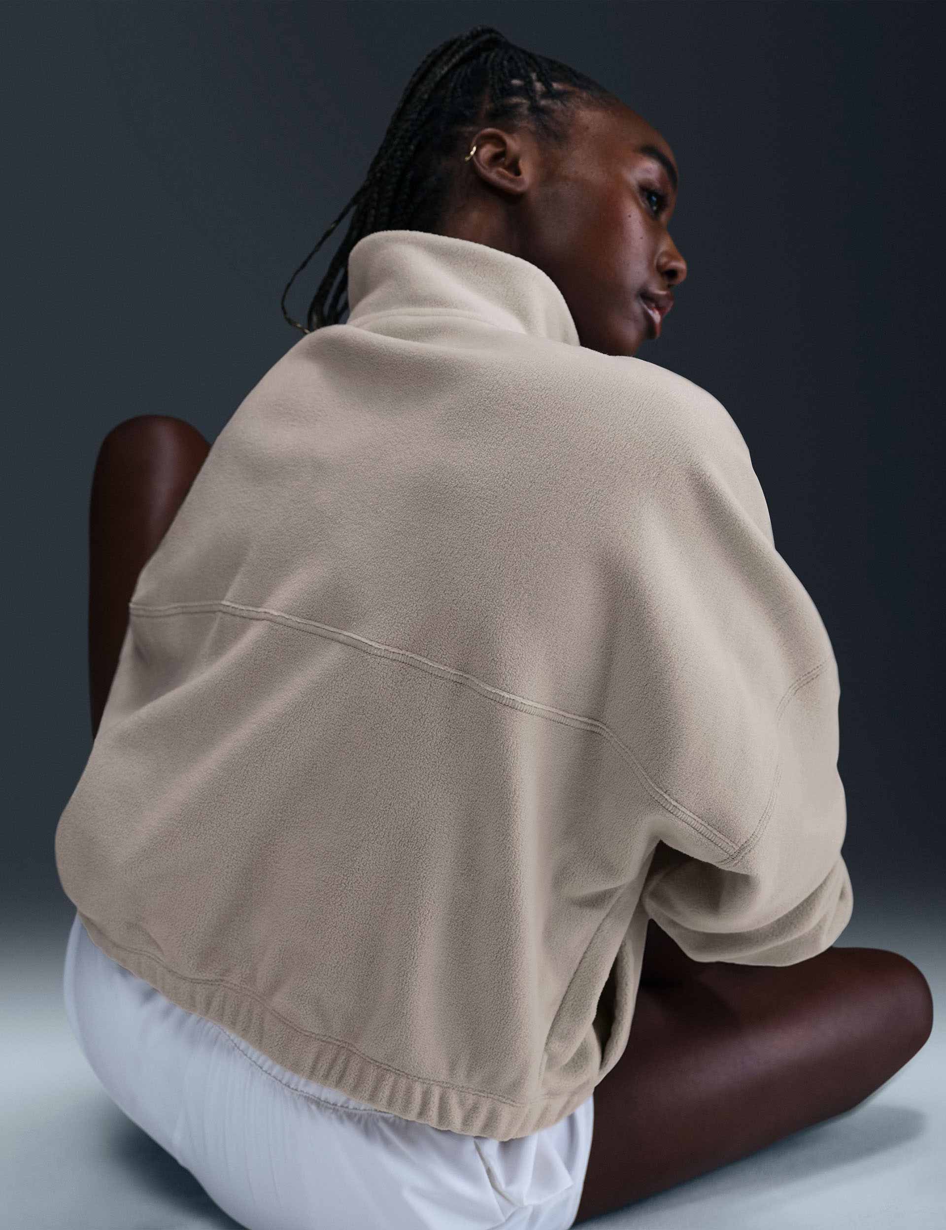 Oversized 1/2 Zip Fleece Top for Women - Light Orewood Brown & White | Cozy Winter Pullover for Casual Outfits, Outdoor Activities & Lounge Wear
