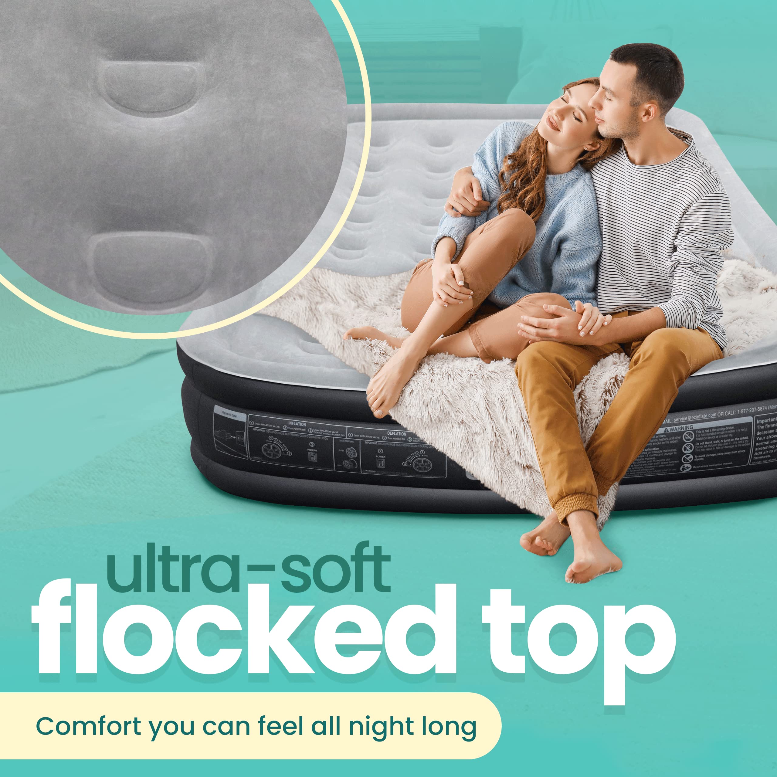 EZ INFLATE Double High Luxury Air Mattress with Built-in Pump - Queen Size Inflatable Mattress for Camping, Guest Bed & Home Use - Quick Inflation & Comfort Support