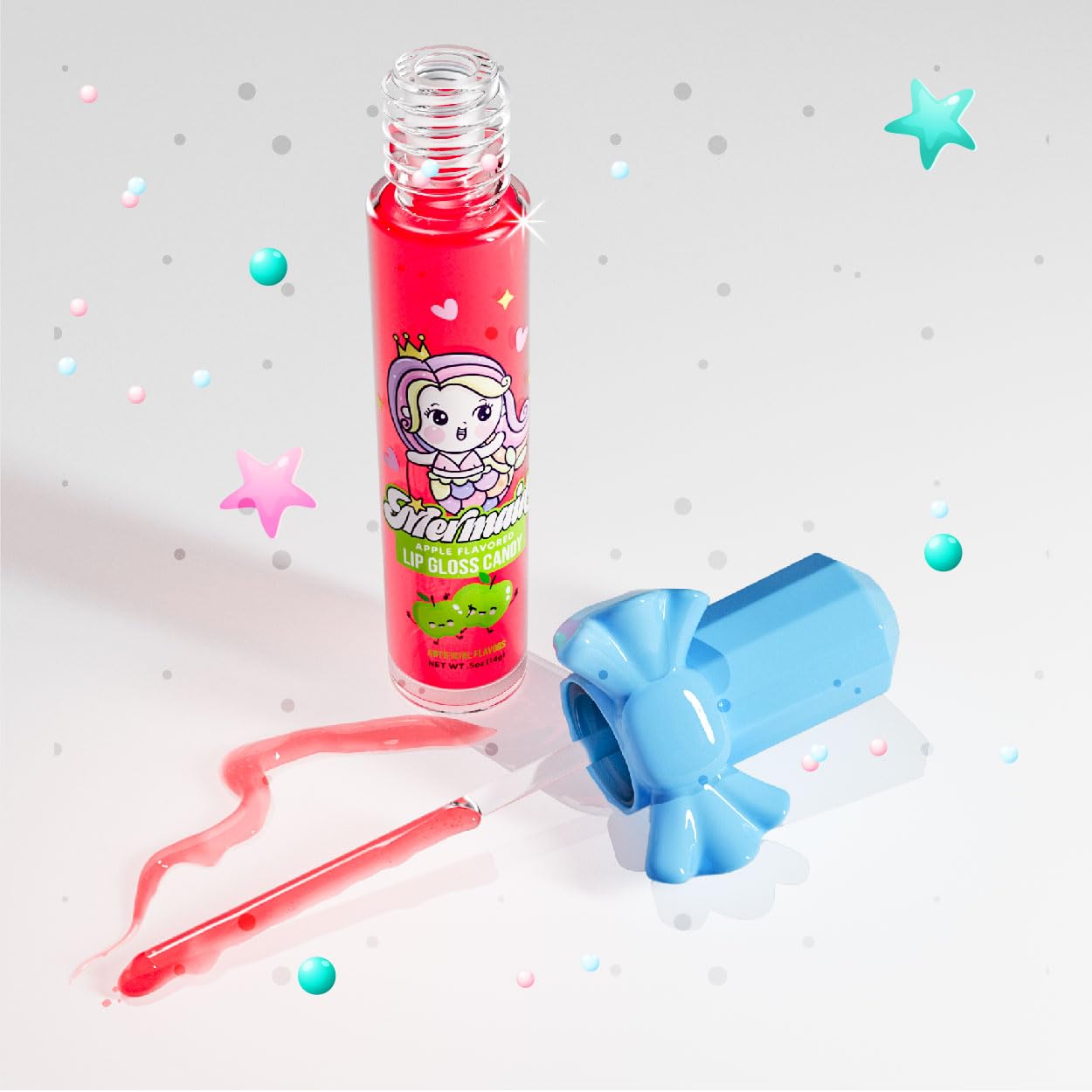 Mermaid Lip Gloss 4-Pack - Strawberry, Grape & Apple Flavors for Beach Party Favors