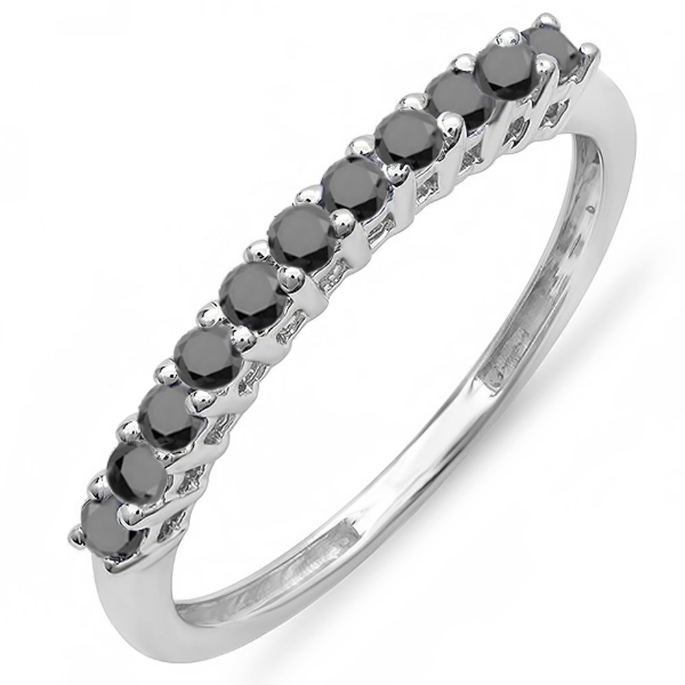 0.33 Cttw Round Black Diamond Stackable Wedding Band Ring - 14K Solid White Gold - Size 6.5 - Anniversary, Engagement & Bridal Jewelry Gift for Women - Perfect for Stacking, Everyday Wear & Special Occasions