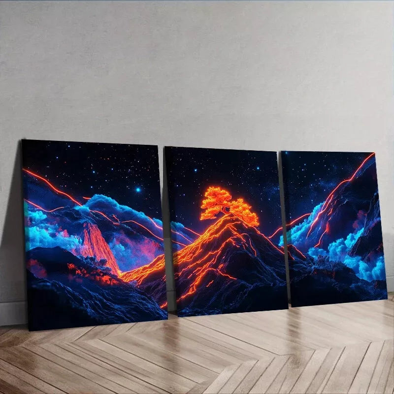 3-Piece Starry Sky Mountain Wall Art Set - Dark Background Framed Canvas Prints 50x70cm - High Quality Australian Made Wall Decor for Living Room, Bedroom & Office - Ready to Hang Home Decoration