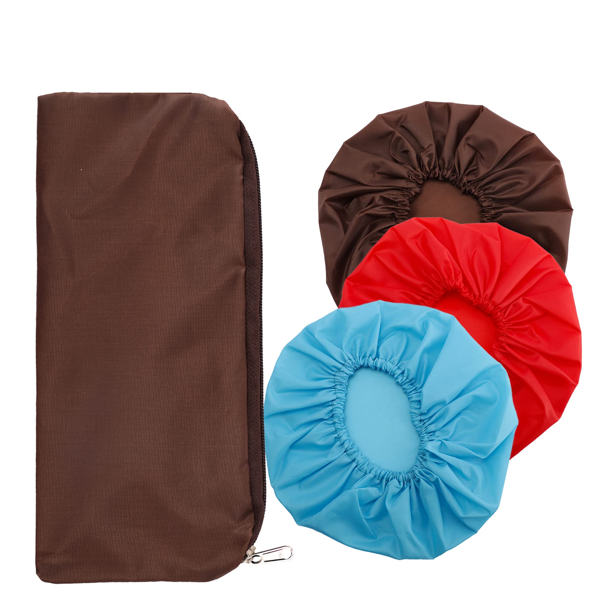BodyHerbals Waterproof Shower Cap for Women & Men - 3 Pack Reusable Elastic Hair Cover with Travel Zip Bag | Spa, Salon, Hotel & Home Use | Perfect for Hair Treatments, Swimming & Travel Essentials