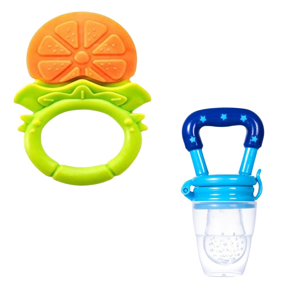 Joy Buzz Fruit Star Nibbler & Star Nibbler Combo - BPA-Free Silicone Teething Toys for Babies 0-12 Months | Soft & Safe Baby Gum Massagers | Yellow & Blue | Perfect for Soothing Sore Gums at Home or On-the-Go