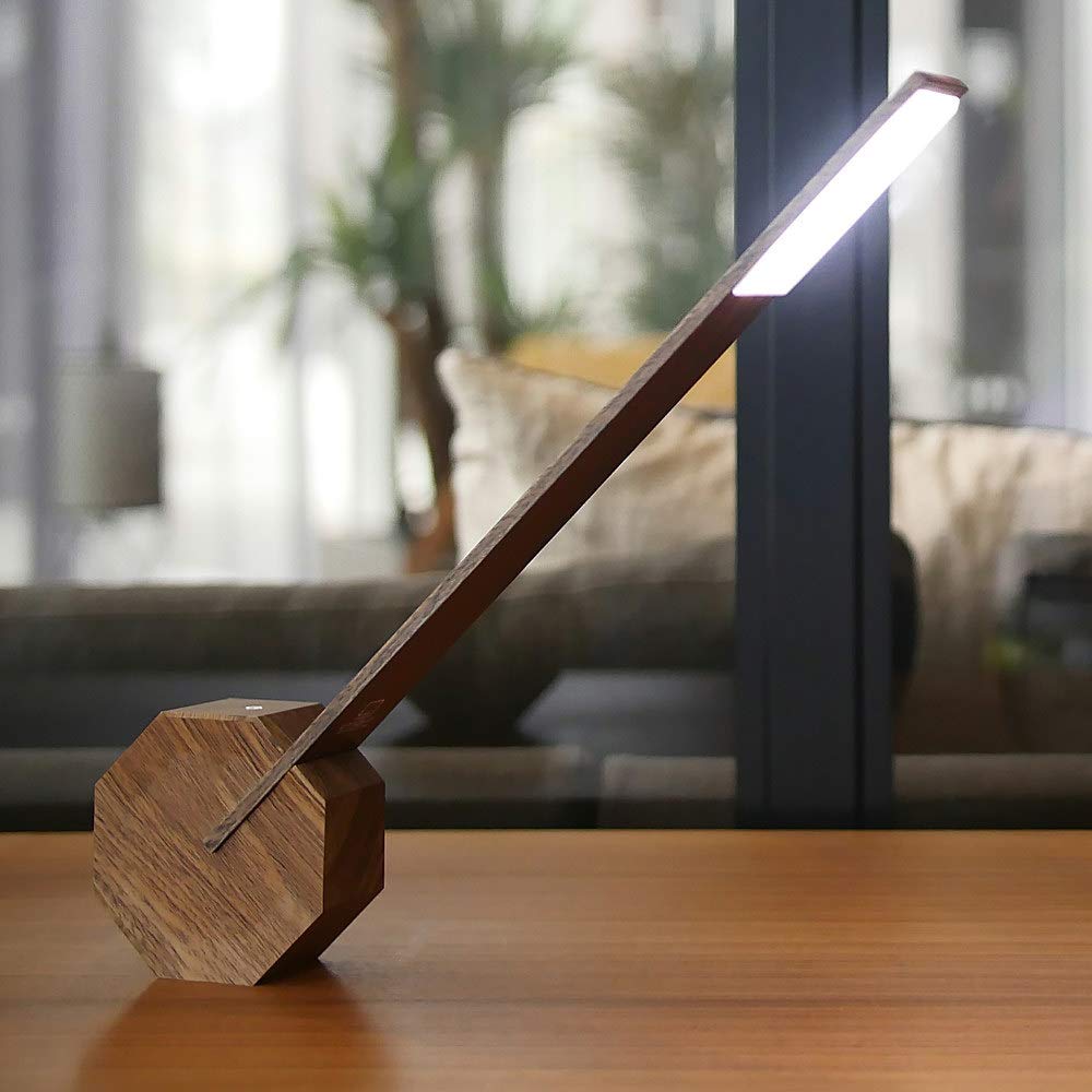 Gingko Design Octagon One Modern Wooden Desk Lamp - Walnut Finish for Home Office, Study & Reading
