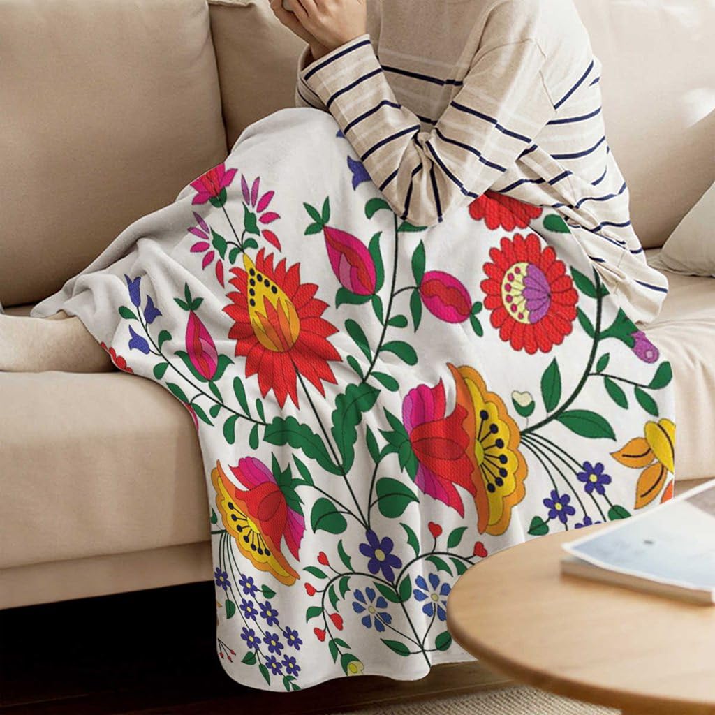 Paisley Flannel Throw Blanket - Hungarian Folk Art Design, Soft & Lightweight Cozy Blanket for Couch, Sofa & Living Room (40x50 Inches) - Perfect for Snuggling, Home Decor & Gift Giving