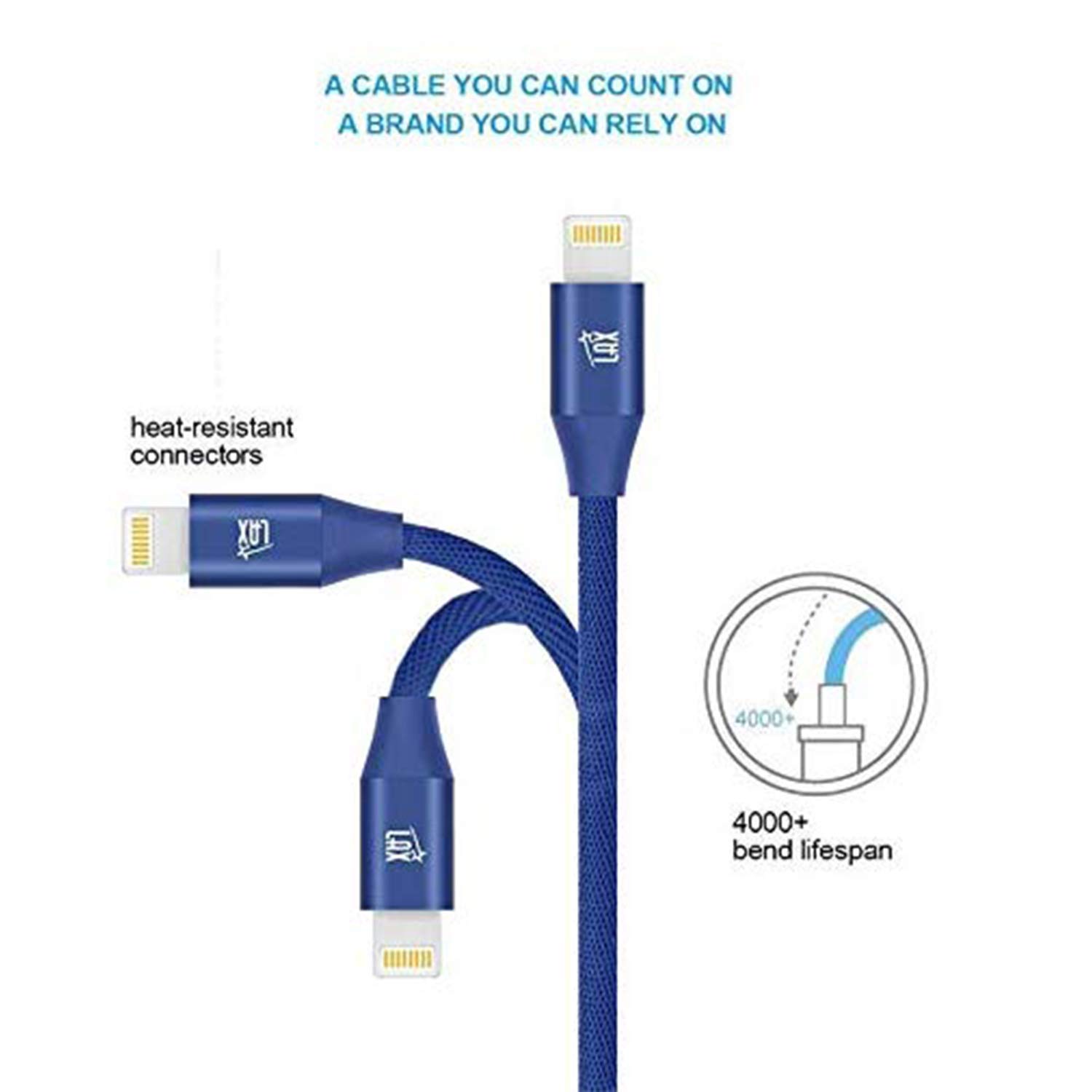 MFi Certified LAX iPhone Charger Lightning Cable - Durable Braided USB Cord for iPhone 11/11 Pro Max/XS Max/X/8/7/6, iPad & iPod | Fast Charging & Data Sync | Perfect for Home, Office & Travel Use