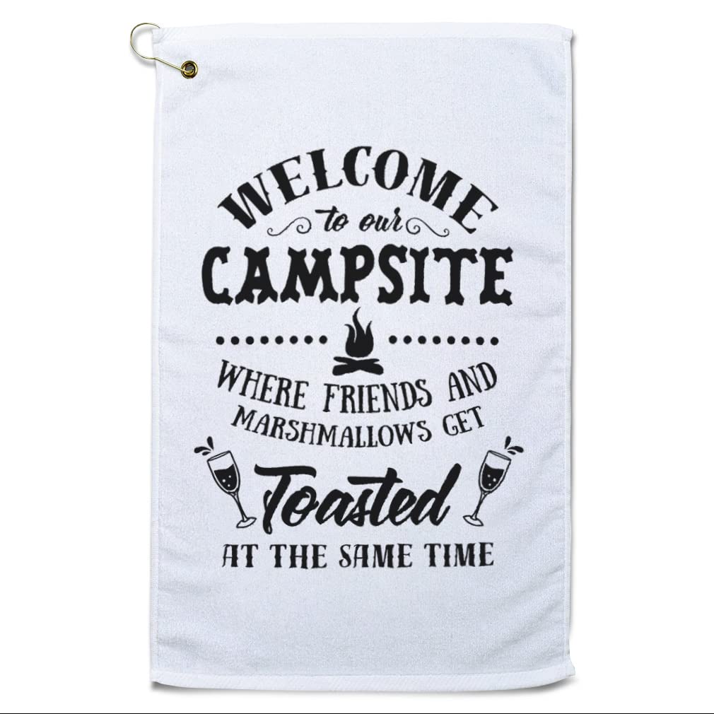 Custom Golf Towel - Personalized Golf Accessories for Players | Perfect for Golf Courses, Driving Ranges & Clubhouses | Durable Cotton Bag with Welcome Campsite Marshmallows Print