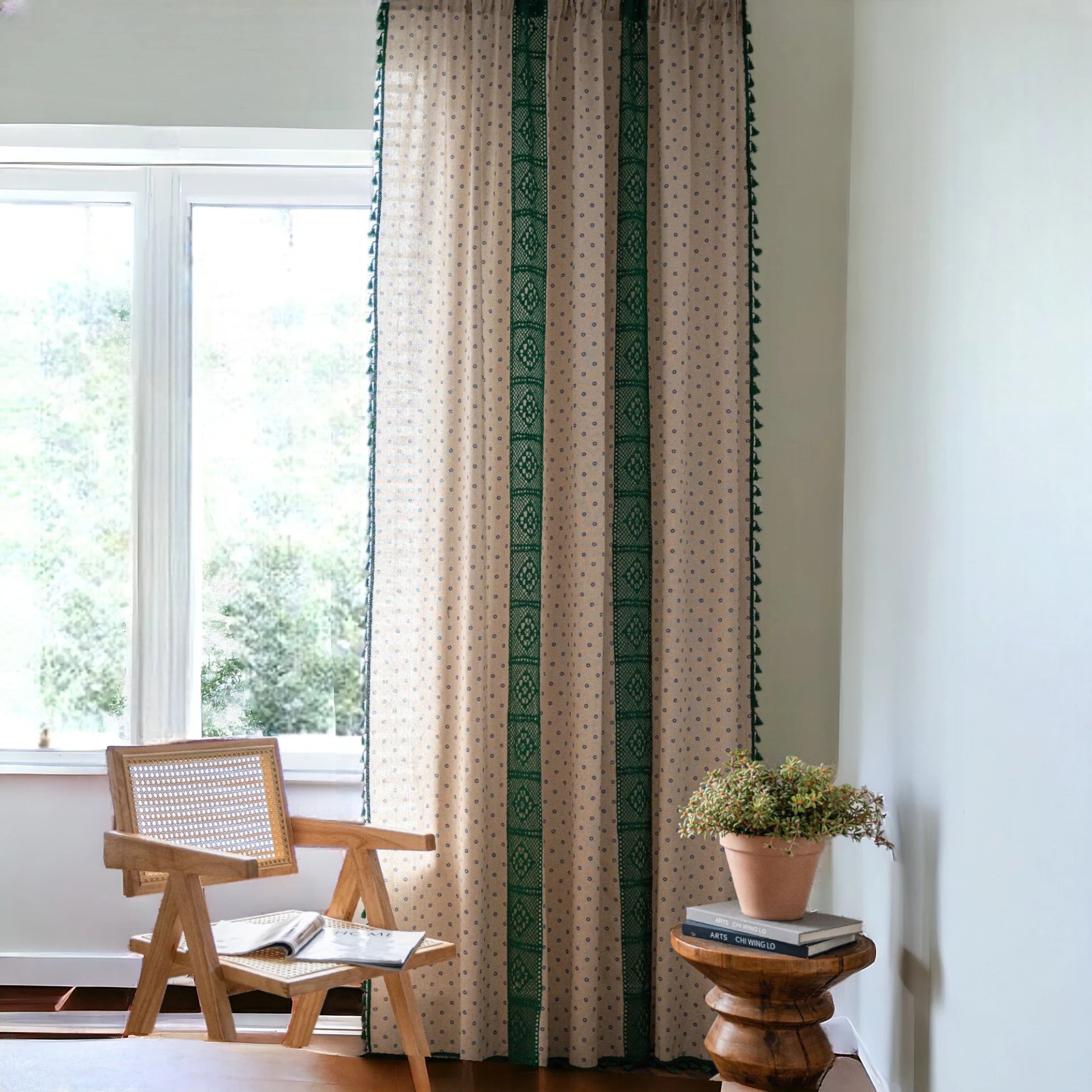 Salma Daisy Light Filtering & Blackout Custom Curtains - Green Window Drapes for Bedroom & Living Room Privacy & Light Control