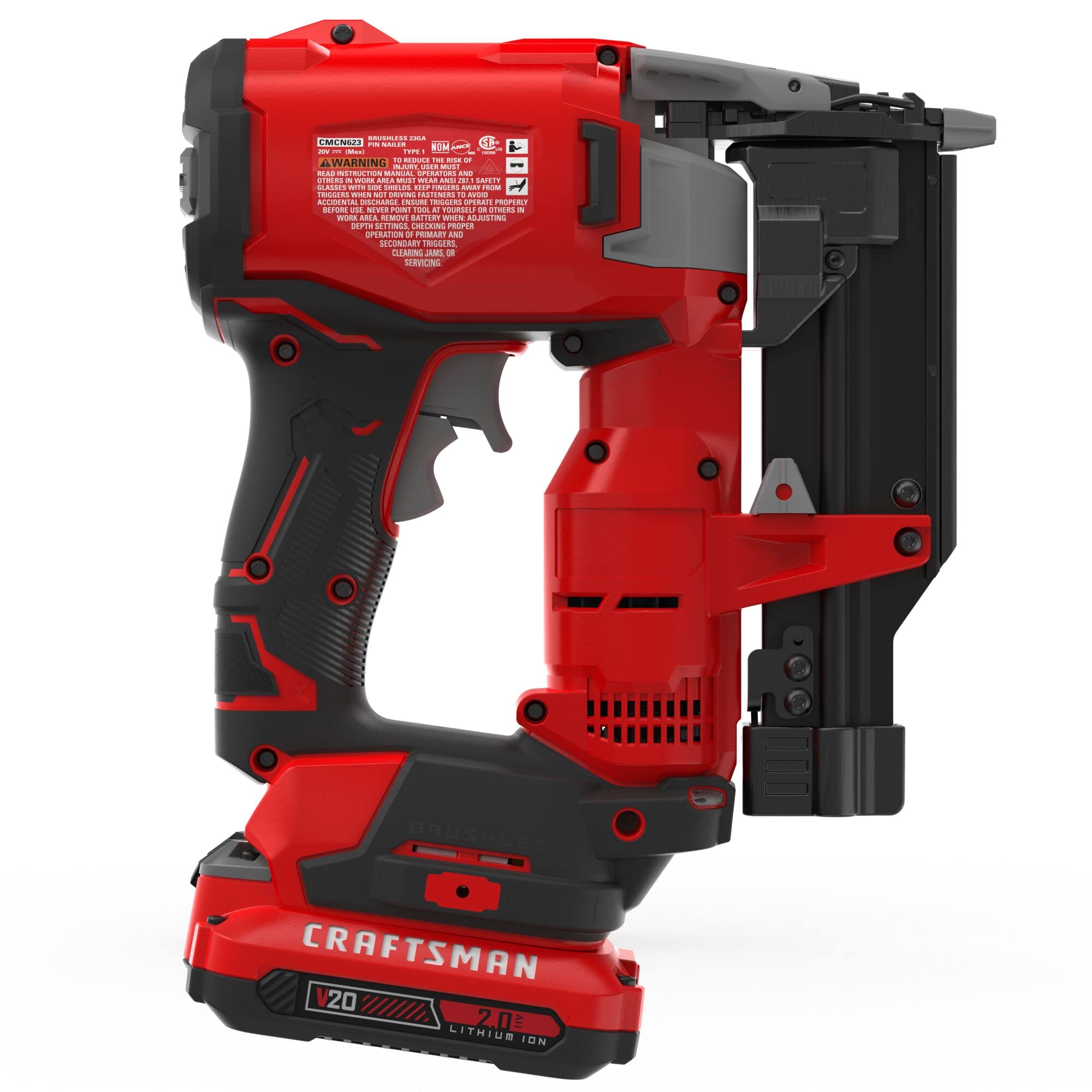 CRAFTSMAN V20 Cordless 23-Gauge Pin Nailer Kit with Battery & Charger (CMCN623C1) - Perfect for Trim Work, Cabinetry, and DIY Home Projects