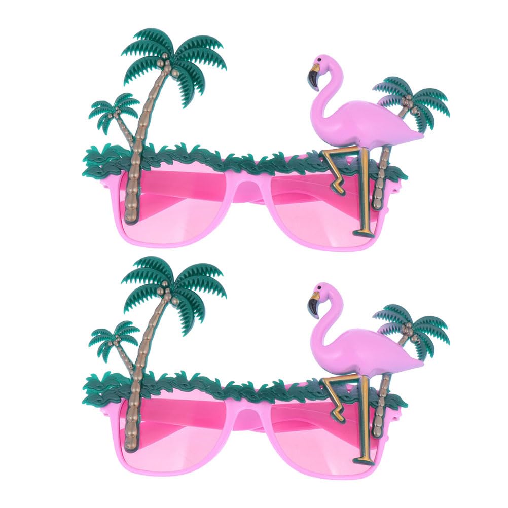 Bestoyard 2 Pack Rimless Clear Glasses - Hawaiian Party Sunglasses for Women & Men - Flamingo Themed Funny Eyewear for Costume Parties, Beach Events & Makeup Looks - Fashionable & Lightweight