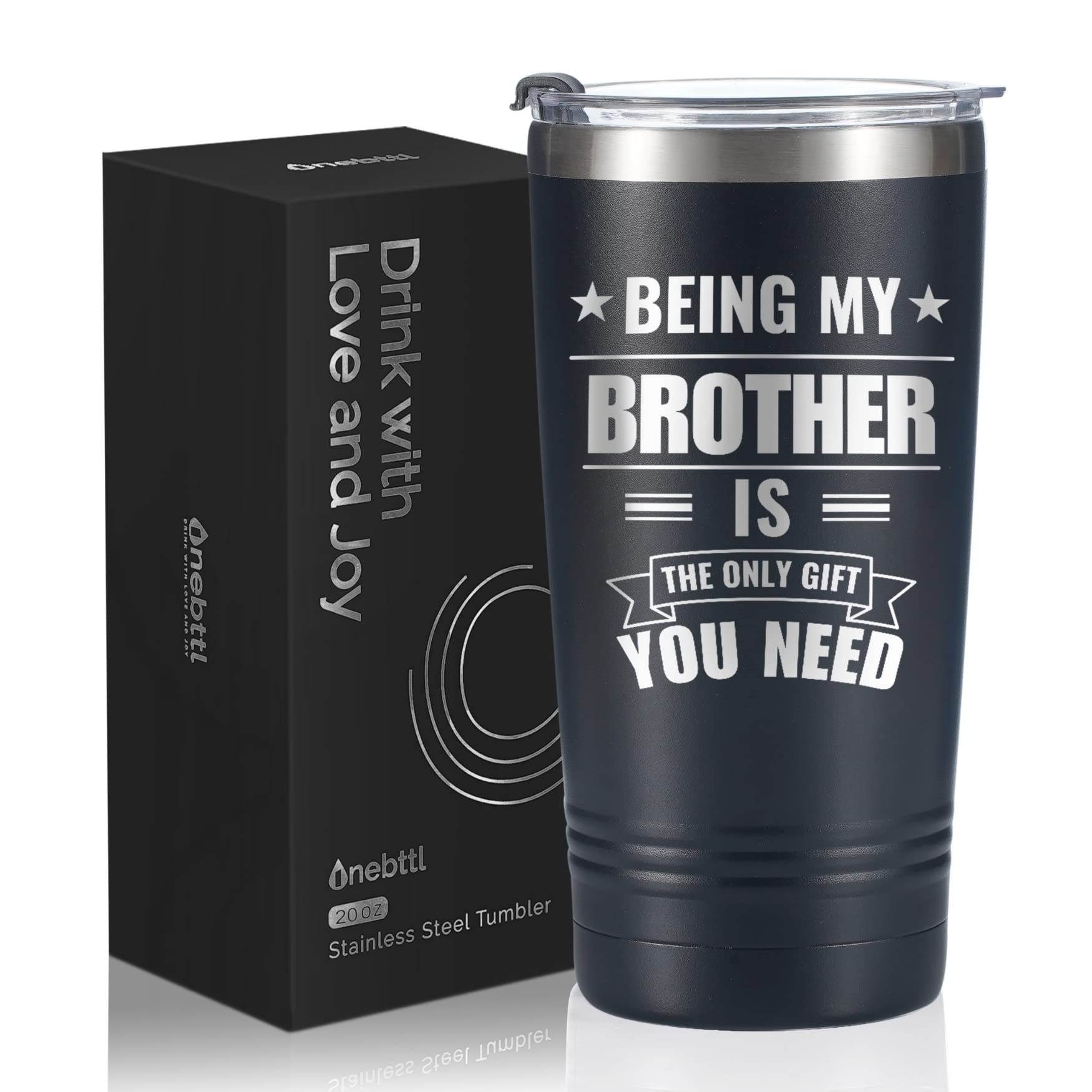 Onebttl 20oz Stainless Steel Insulated Travel Mug Tumbler - Funny Brother Gift from Sister for Christmas, Birthday, Anniversary | Best Keepsake for Best Brother | Perfect for Office, Gym, Camping & Road Trips