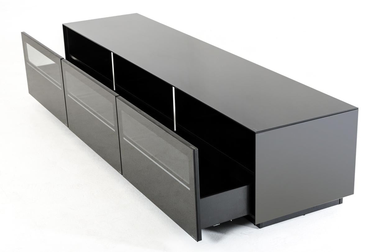 Modern Black Glass TV Stand for Flat Screen TVs - Sturdy & Stylish Entertainment Center for Living Room, Bedroom, or Home Theater