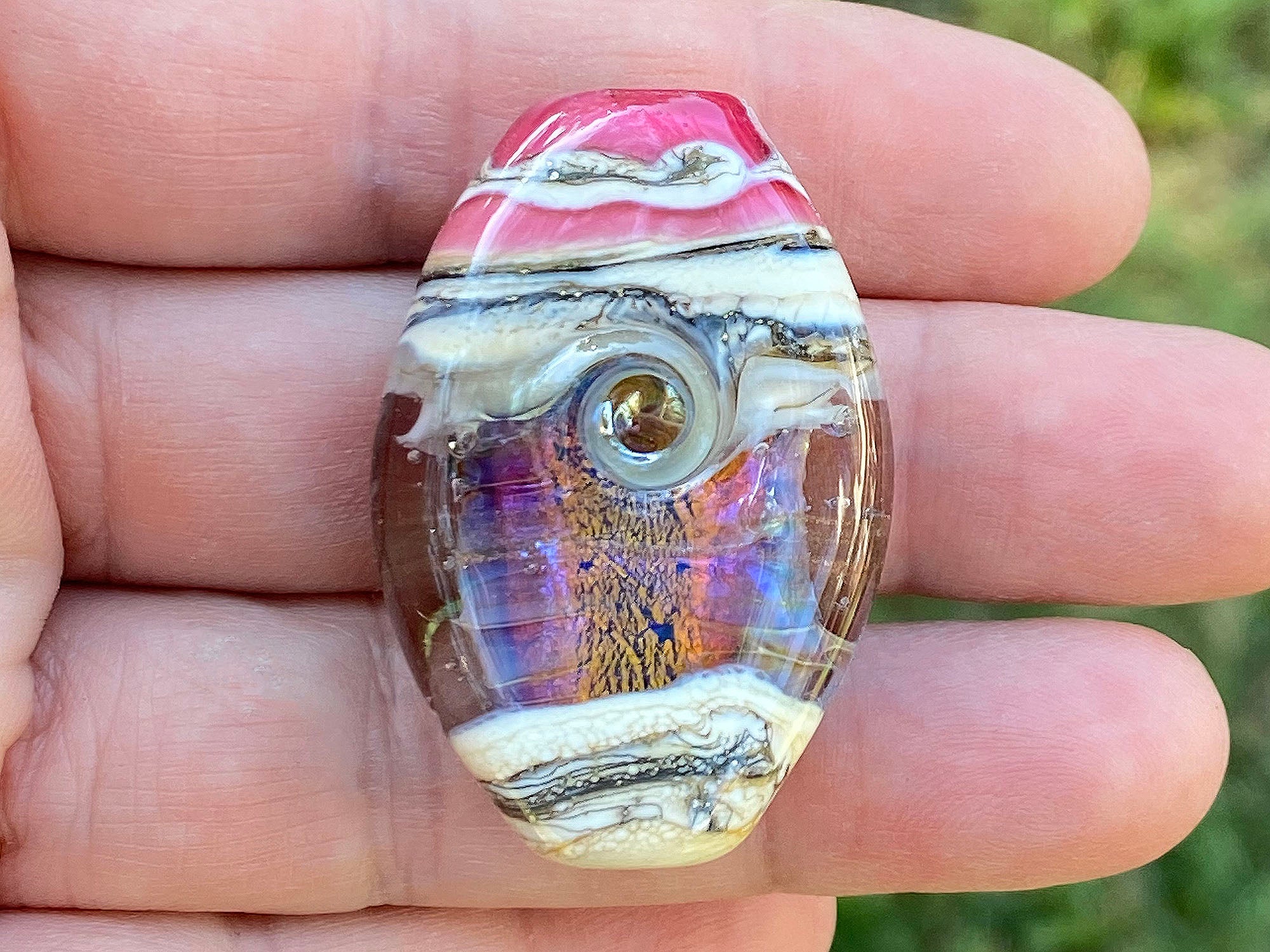 Natural Pink Fire Opal Organic Lampwork Focal Bead for Jewelry Making - Handmade Glass Bead for Necklaces, Bracelets & DIY Crafts - Perfect for Bohemian & Artisan Designs