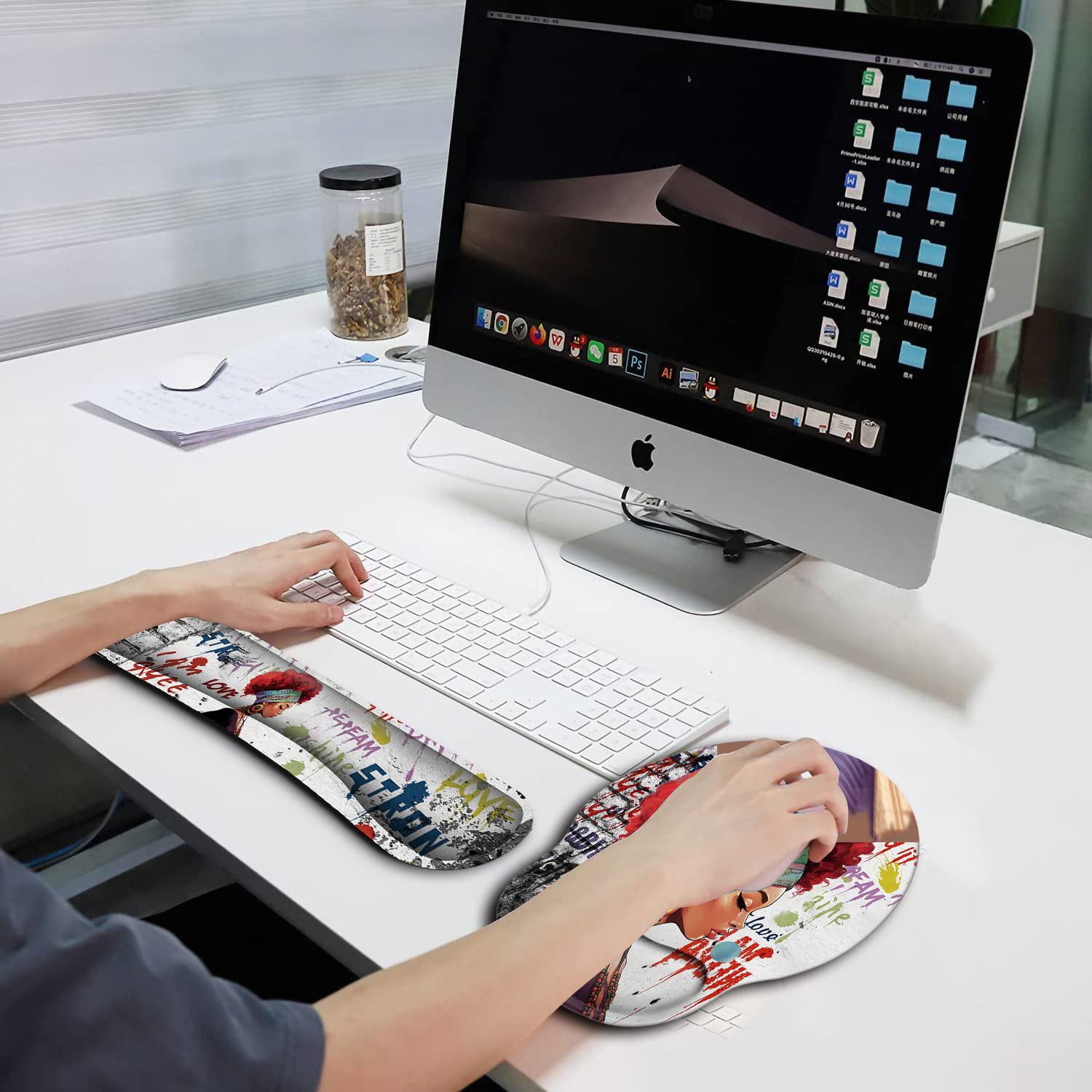 Ergonomic Mouse Pad with Wrist Support Gel & Keyboard Wrist Rest Set for Laptop, Mac, PC - Gaming & Office Use - Pain Relief & Comfort - Durable Non-Slip Design + Bonus Coaster (Perfect for Long Work Hours & Gaming Sessions)