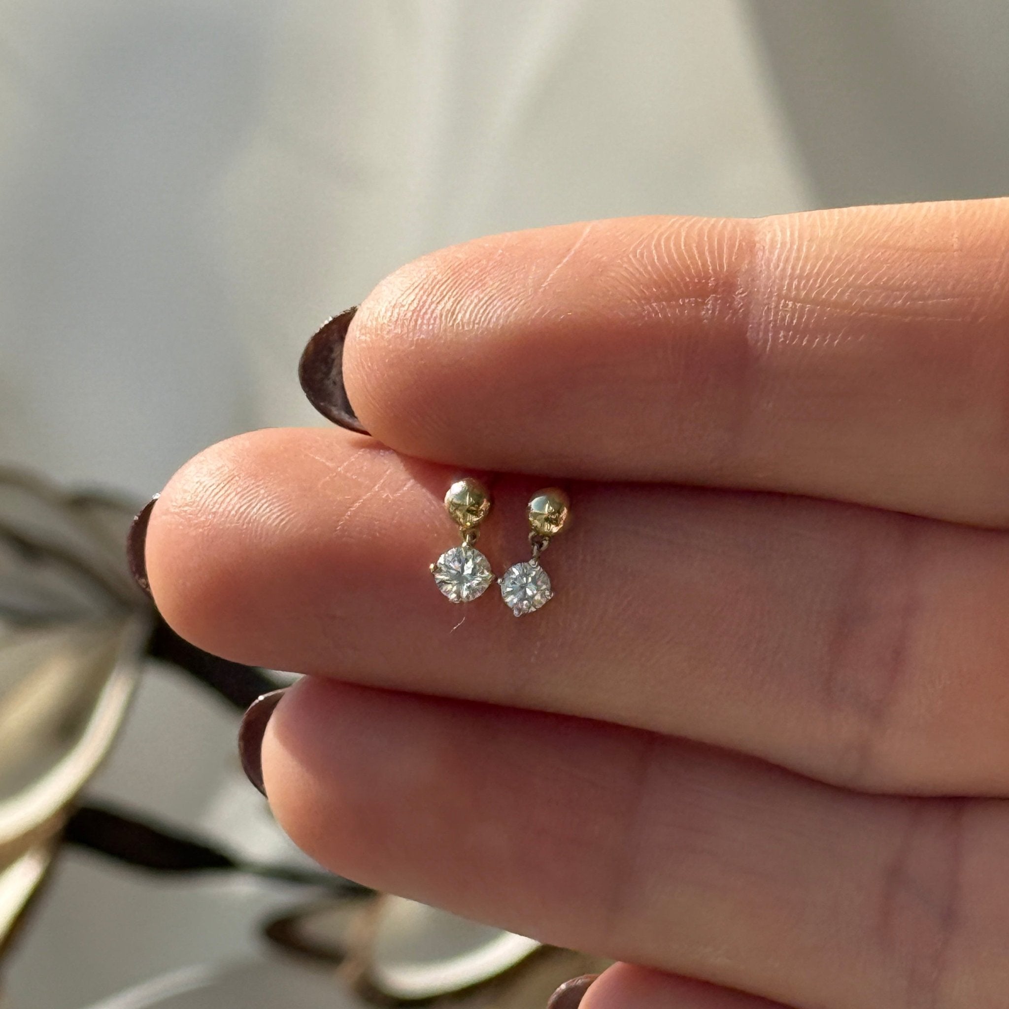 14K White Gold Solitaire Diamond Drop Stud Earrings - Flat Back for Comfort - Perfect for Weddings, Parties & Everyday Elegance