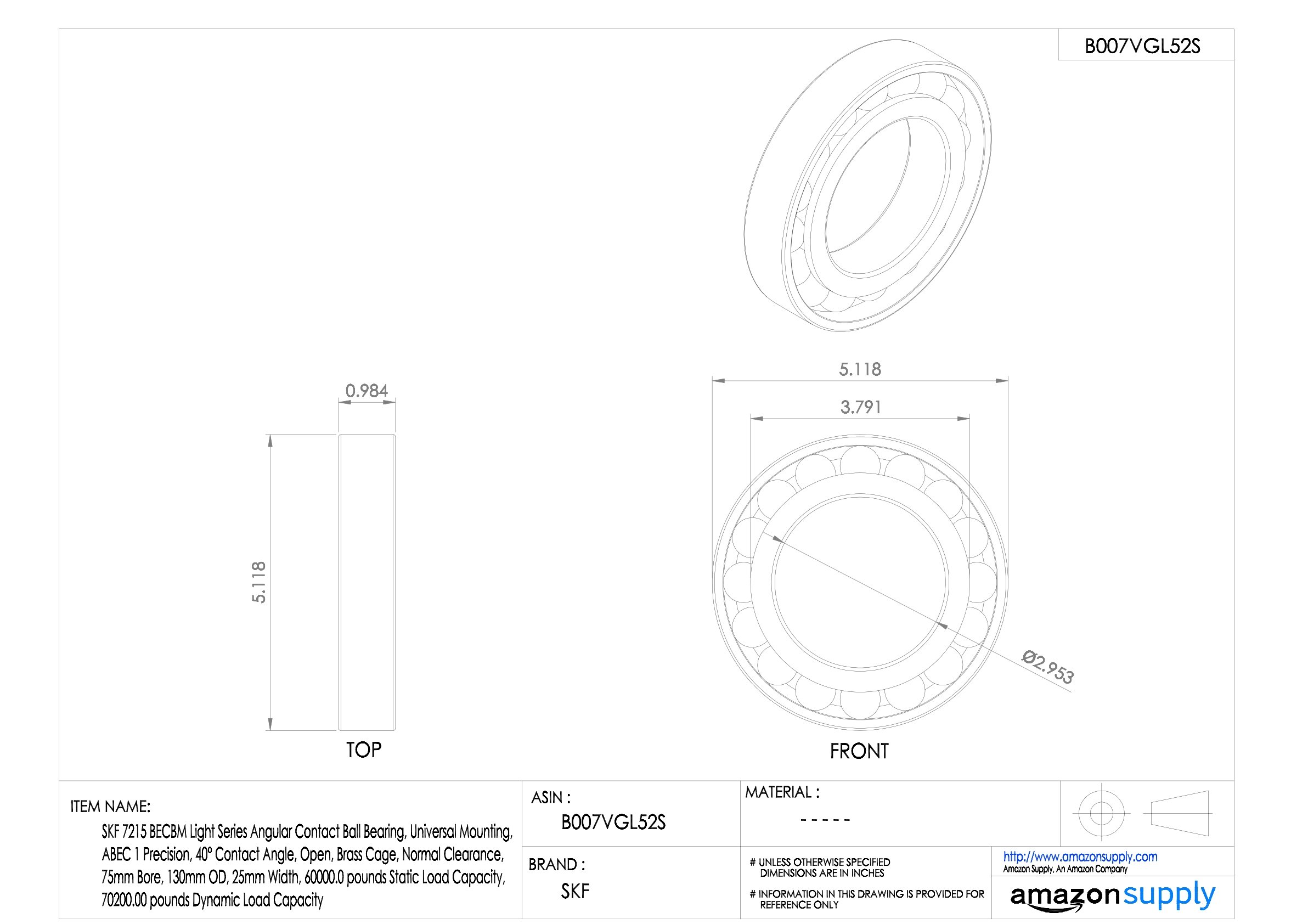 SKF 7216 BECBM Light Series Angular Contact Ball Bearing - Universal Mounting, ABEC 1 Precision, 40° Contact Angle, Open Design, Brass Cage, Normal Clearance (80mm Bore, 140mm OD, 26mm Width) - Ideal for Industrial Machinery, Automotive Applications, and High-Speed Equipment