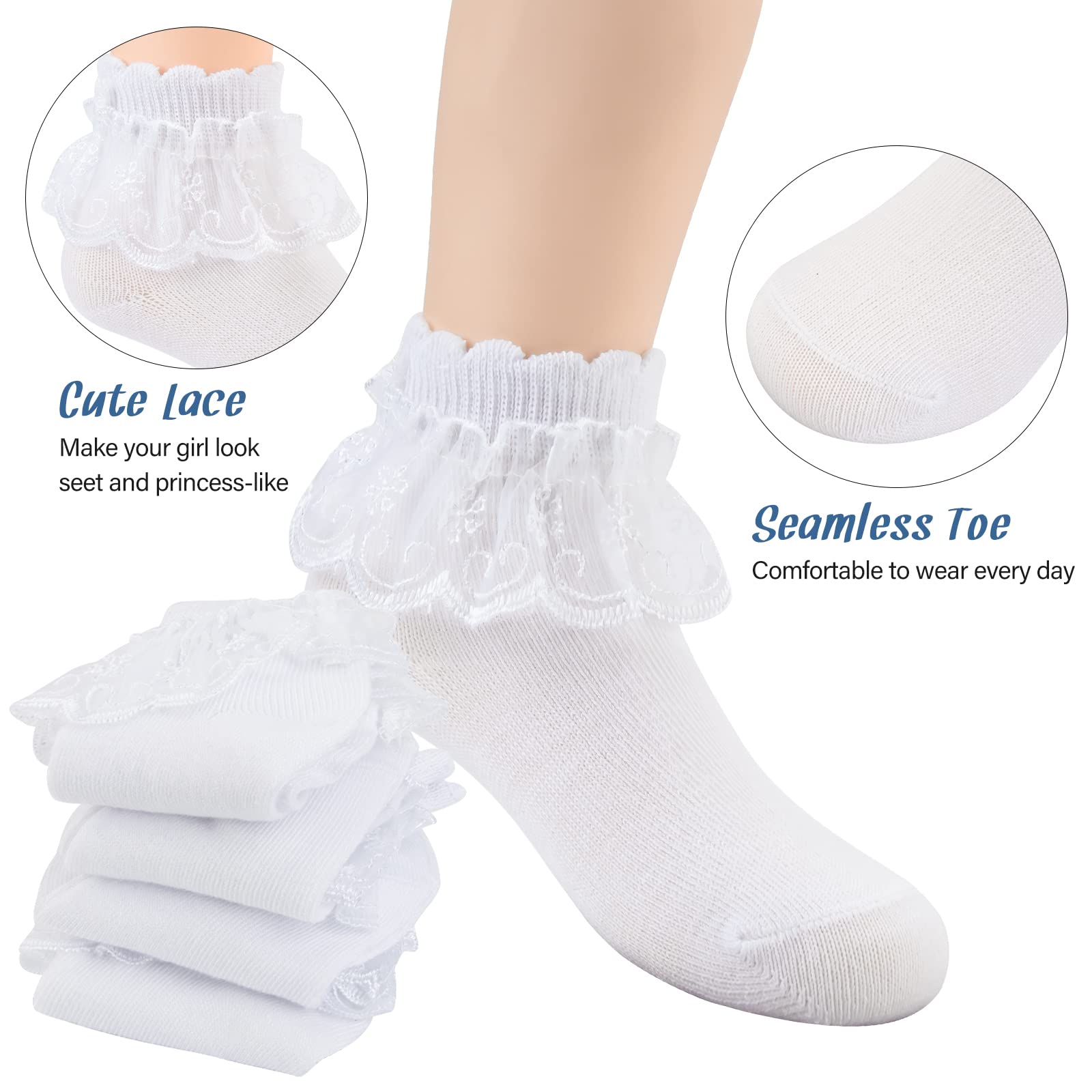 **Baby Girls' Ruffle Lace Trim Cotton Socks – Soft Princess Dress Socks for Toddlers 1-9T – Perfect for Parties, Holidays & Special Occasions**