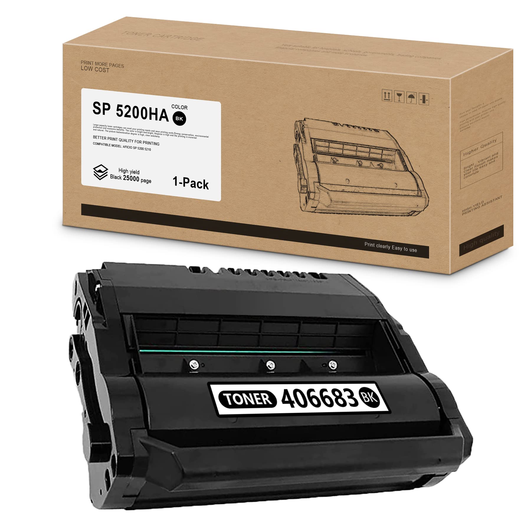 RICOH Aficio SP 5200/5210 Compatible Toner Cartridge (406683 Replacement) - High Yield Black Printer Toner (1 Pack) - Perfect for Office Printing, Home Office & Small Business Use