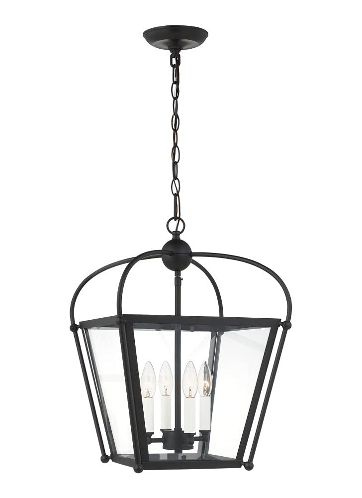 Generation Lighting 4-Light Charleston Pendant Light Fixture in Midnight Black (Model 5191004-112) - Modern Ceiling Light for Dining Room, Kitchen Island, Foyer & Living Room - 60W Candelabra Base Torpedo Bulb Included - Perfect for Farmhouse, Industrial & Contemporary Home Decor