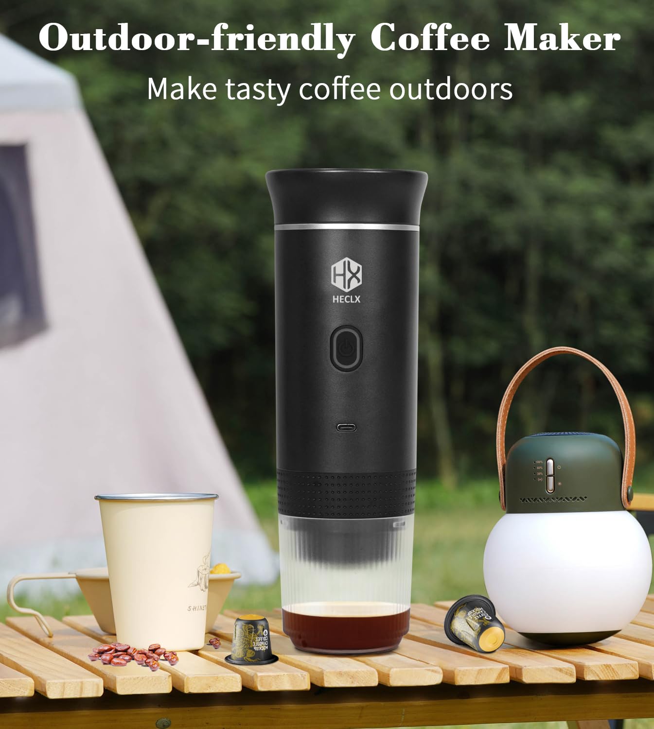 Portable Electric Espresso Machine - Travel Coffee Maker for Camping, Car, RV & Office - Self-Heating Coffee Brewer Compatible with Ground Coffee & Nespresso Capsules - Perfect for Outdoor Adventures, Road Trips & Home Use (African Totem Design)