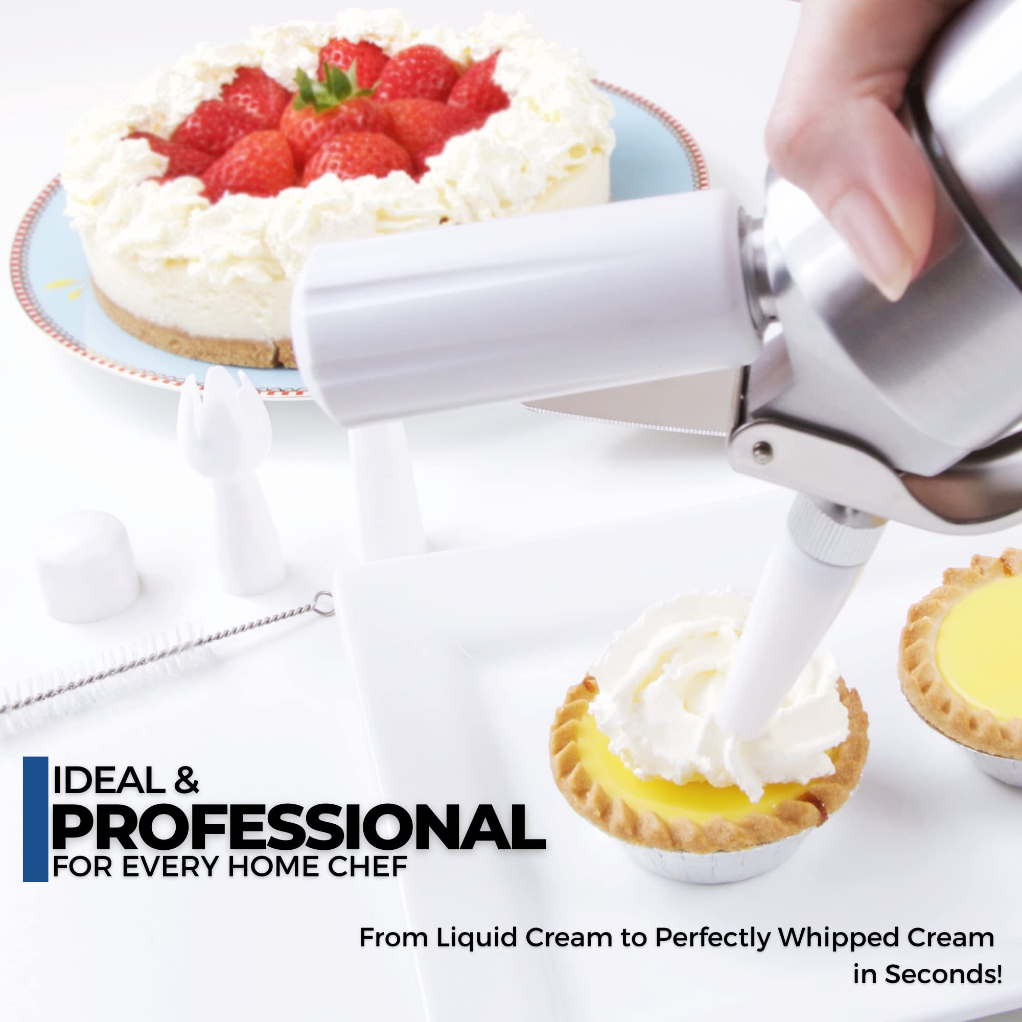 Premium 1-Quart Aluminum Whipped Cream Dispenser - Professional Dessert Tool for Homemade Whipped Cream, Cake Topping, Coffee Foam, Cocktails & Sauces - Silver Commercial-Grade Cream Charger for Bakeries, Cafes & Home Kitchens