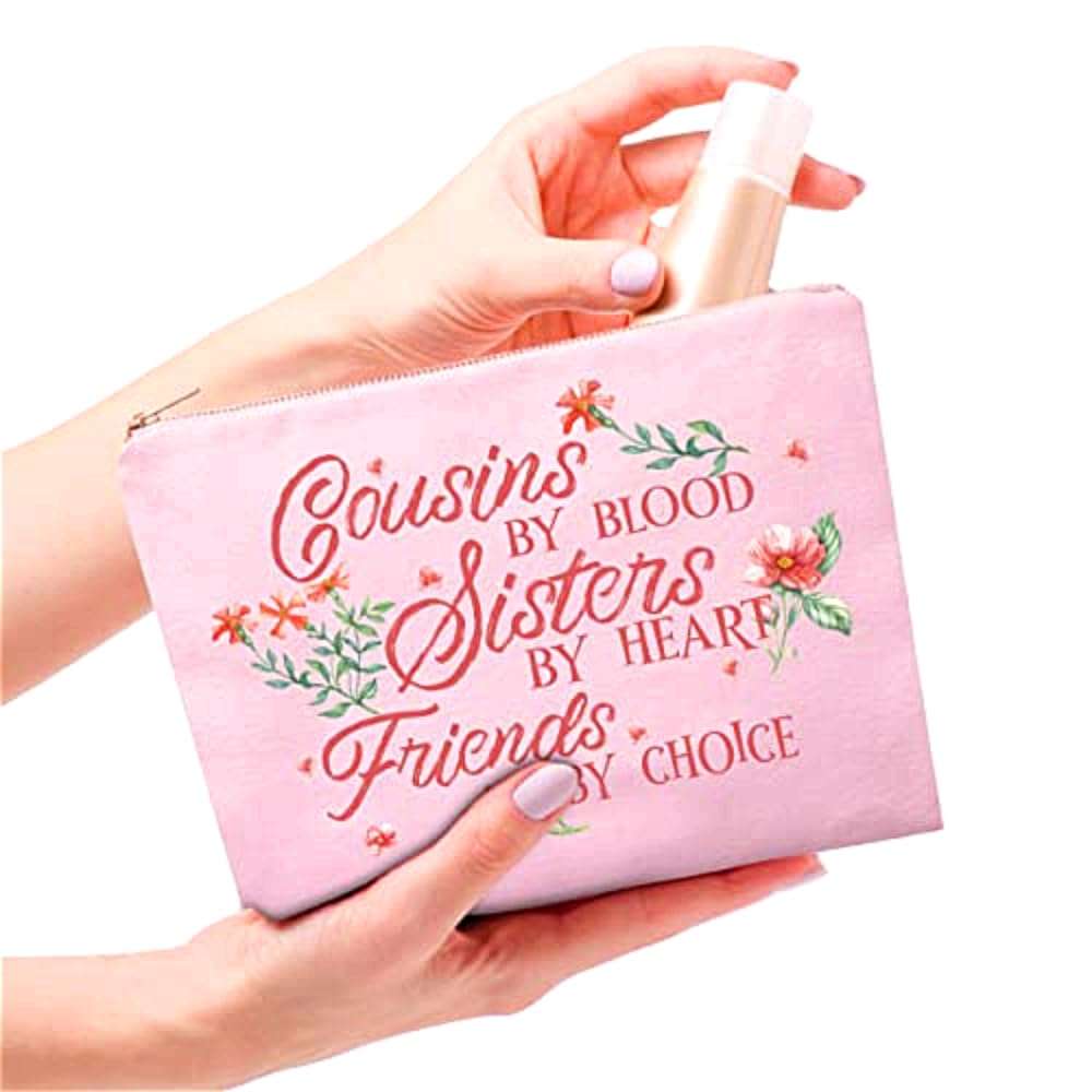 HnoonZ Christmas Gifts for Cousins - Zipper Canvas Makeup Bag & Travel Toiletry Pouch Organizer with Mirror | Perfect Gift for Cousins Birthday, Holiday & Travel Accessories Storage