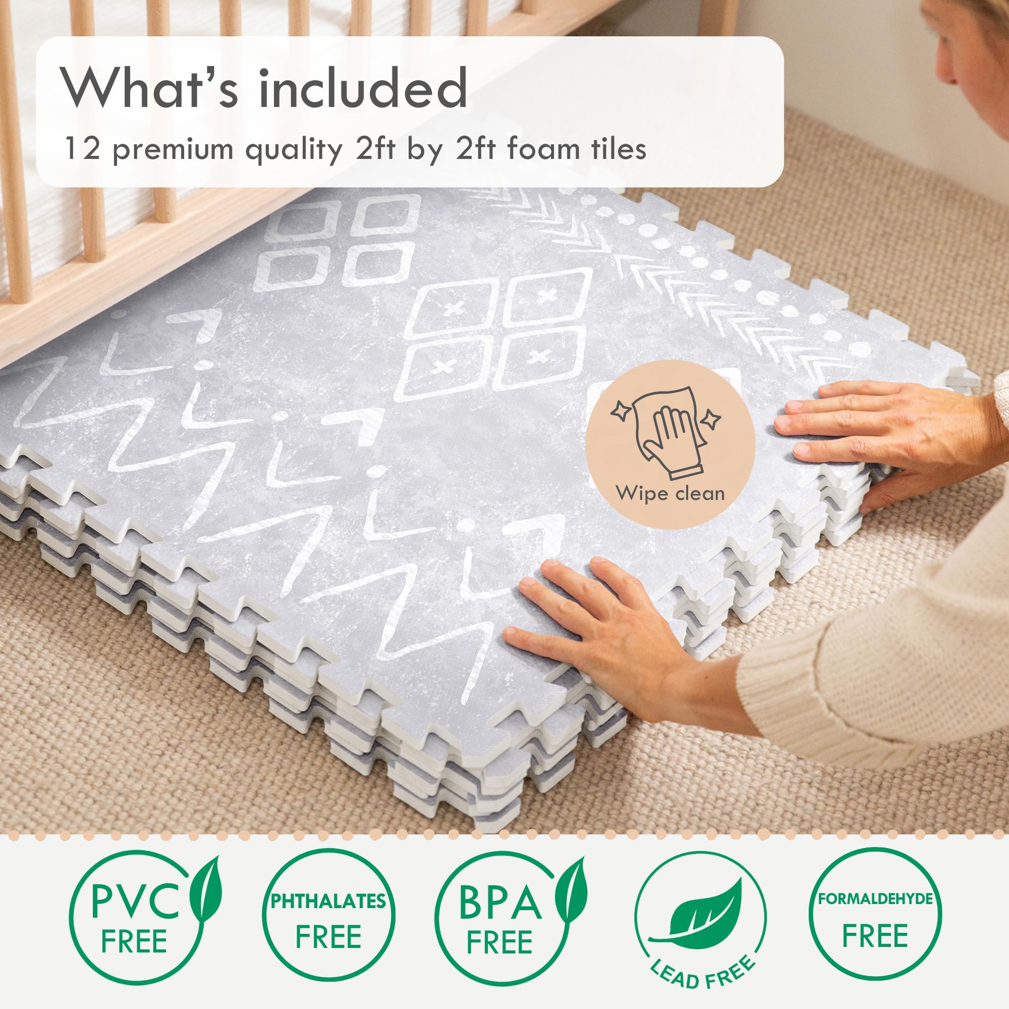 **Lillefolk Baby Foam Play Mat - Non-Toxic Interlocking Tiles for Kids & Toddlers - 8x6ft Gray Playmat for Tummy Time, Crawling, and Nursery Floor Protection**    *(Perfect for playrooms, daycare centers, and safe baby play areas!)*