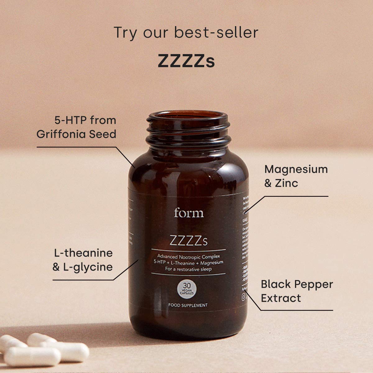 Form ZZZZs - Natural Nootropic Sleep Supplement with 5-HTP, Magnesium, Zinc & Calming Amino Acids | Promotes Deep, Restorative Sleep | Ideal for Nighttime Relaxation & Stress Relief